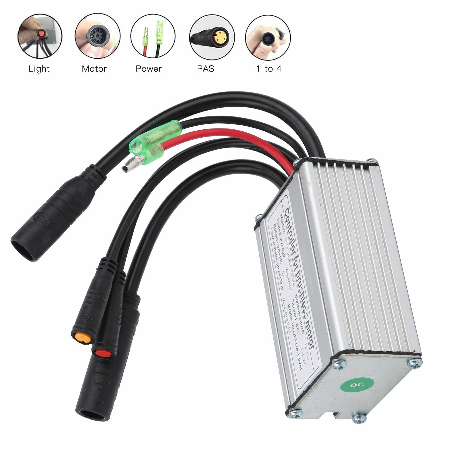 36 V/48 V elektryczny kontroler rowerowy, 8,2 x 5,33 cm, 3,2 x 2,1", 6 rurek 36/48 V KT do 15 A, wodoodporny sterownik silnika z linią świetlną, do rowerów i skuterów elektrycznych