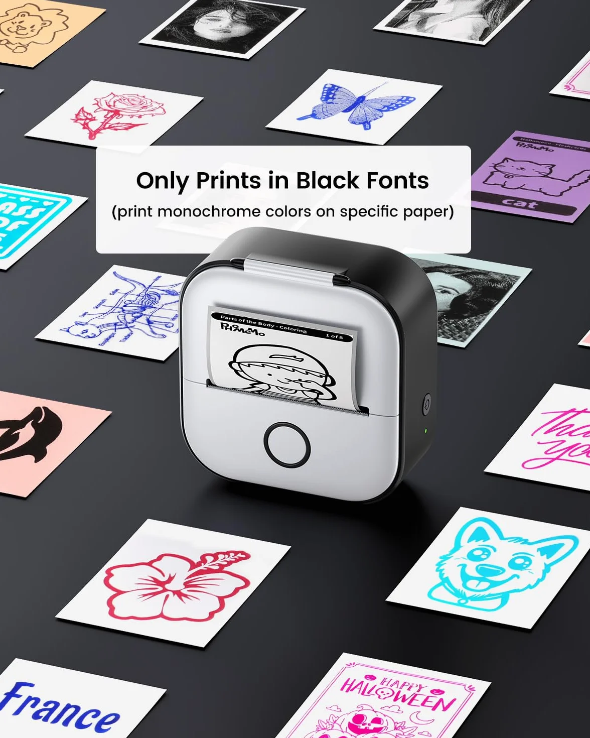 Print Pods Mini Printer T02 Przenośna Drukarka Termiczna Naklejek Bluetooth Kieszonkowa Czarna