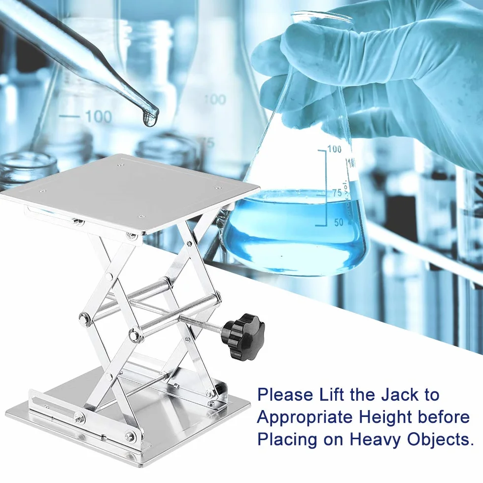 Labasics Lab podnośnik nożycowy, 200 x 200 mm, ze stali nierdzewnej, podest laboratoryjny, podnoszenie, wysokość podnoszenia od 80 mm do 280 mm, nośność 15 kg