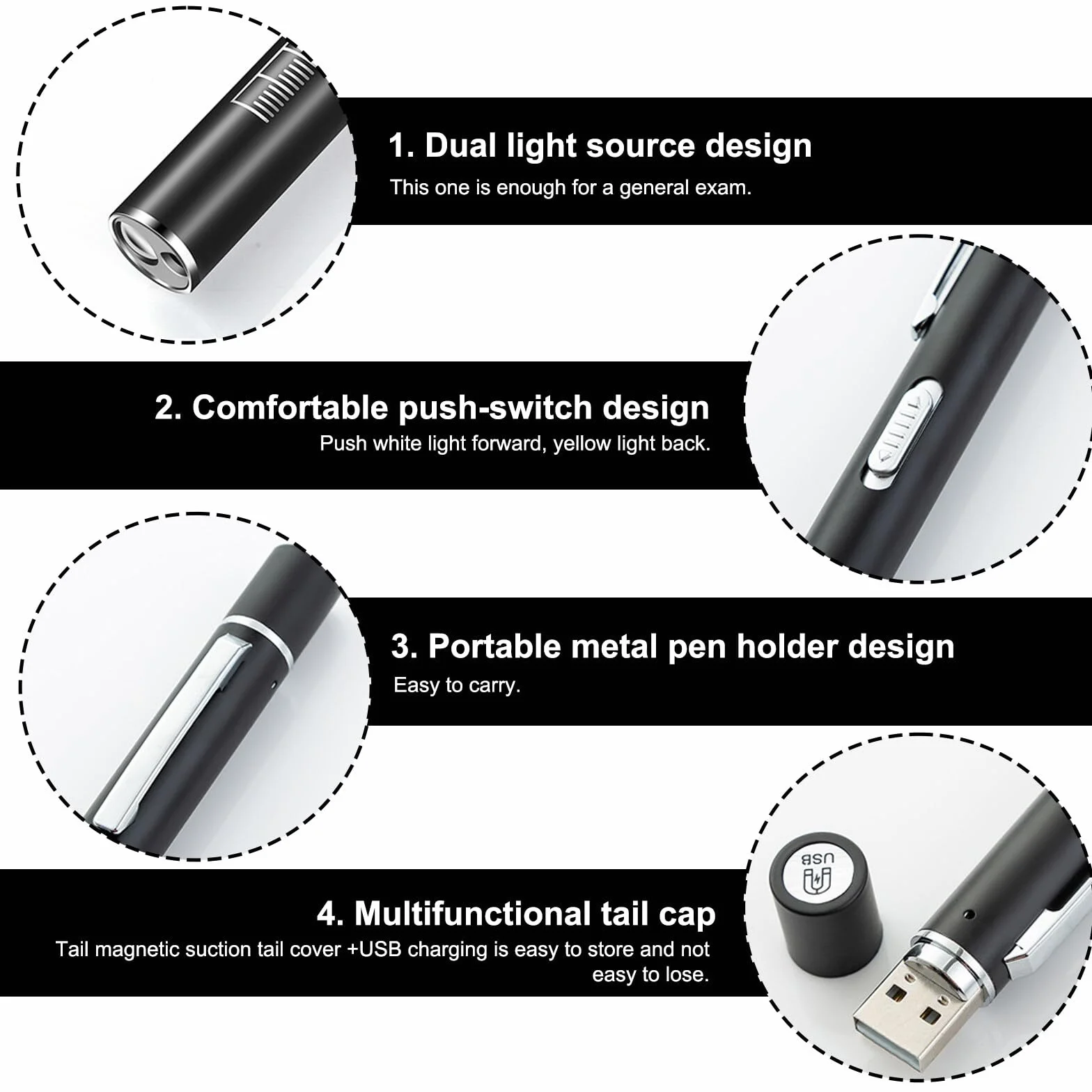 Lampa medyczna źrenic, lampa diagnostyczna, ładowana przez USB, lampka na długopis, lampa źrenicy, akcesoria z miernikiem źrenic, linijką, odpowiednia dla pielęgniarek, lekarzy