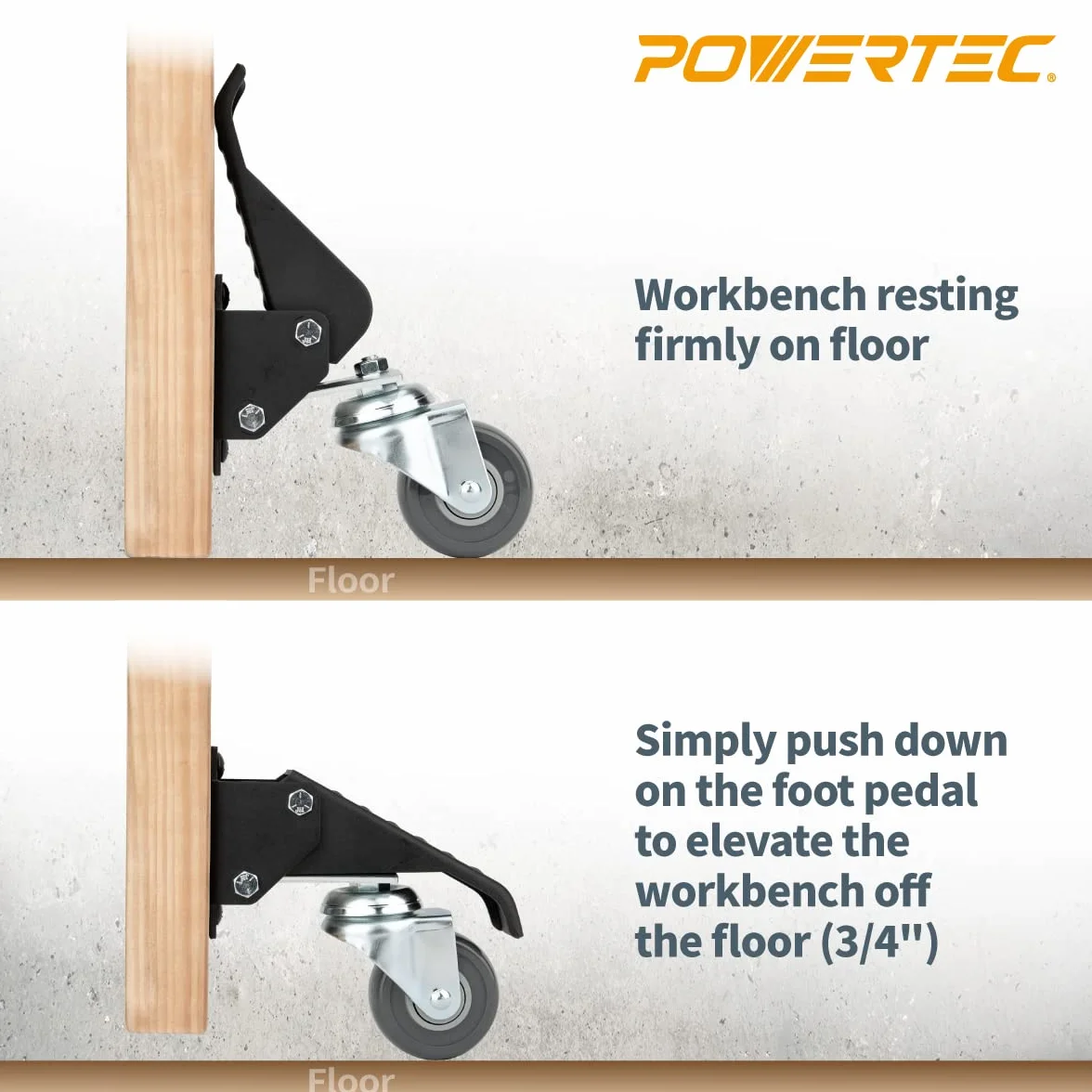 POWERTEC 17002 kółka warsztatowe z płytkami szybkiego zwalniania, 4 zestawy, czarne