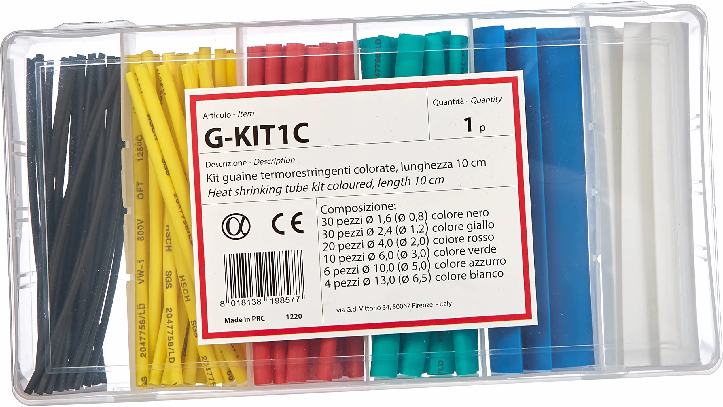 Arnocanali G-KIT1C Zestaw Rurek Termokurczliwych, Wielokolorowy, 100 Sztuk