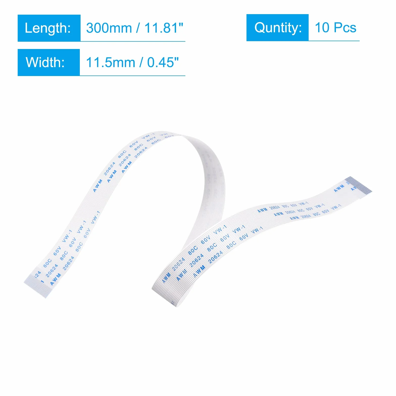sourcing map Opakowanie 10 szt. FFC FPC kabel 22 pin 0,5 mm 300 mm (typ A) do drukarki LCD 3D aparat DVD