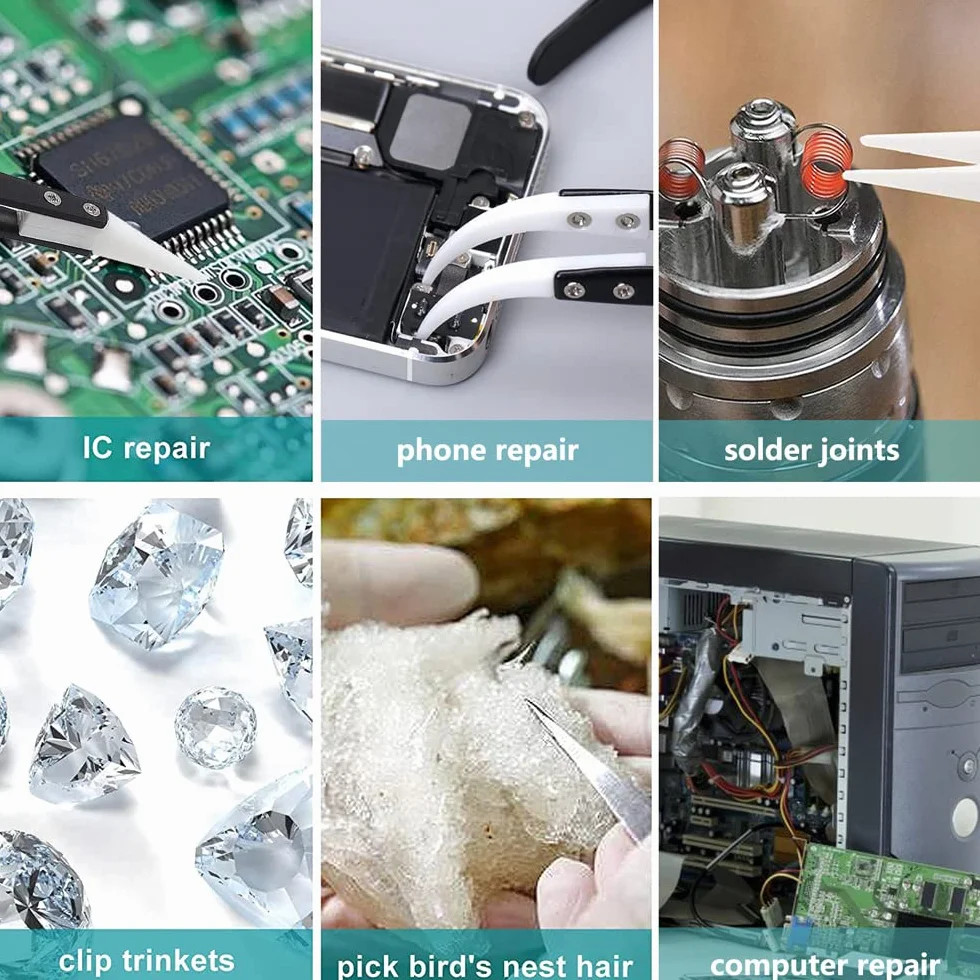 3 sztuki pęsety antystatyczne, zestaw ceramicznych pęset ze stali nierdzewnej, precyzyjne pęsety odporne na wysokie temperatury, do napraw elektroniki, biżuterii, komputerów, pracy laboratoryjnej, przemysłu