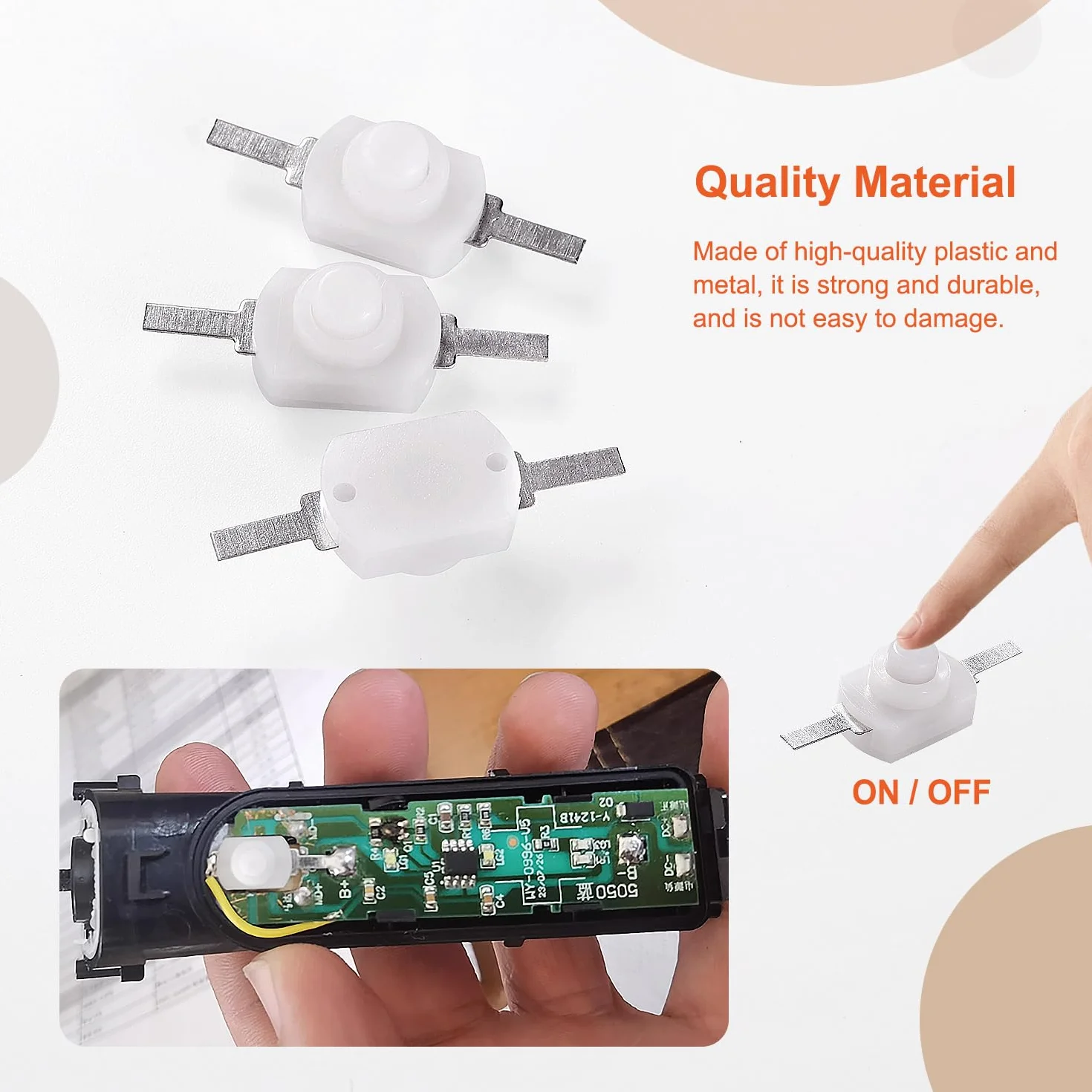 Przełącznik Przyciskowy Zatrzaskowy 12x8x8 mm DC 30V 1A Biały