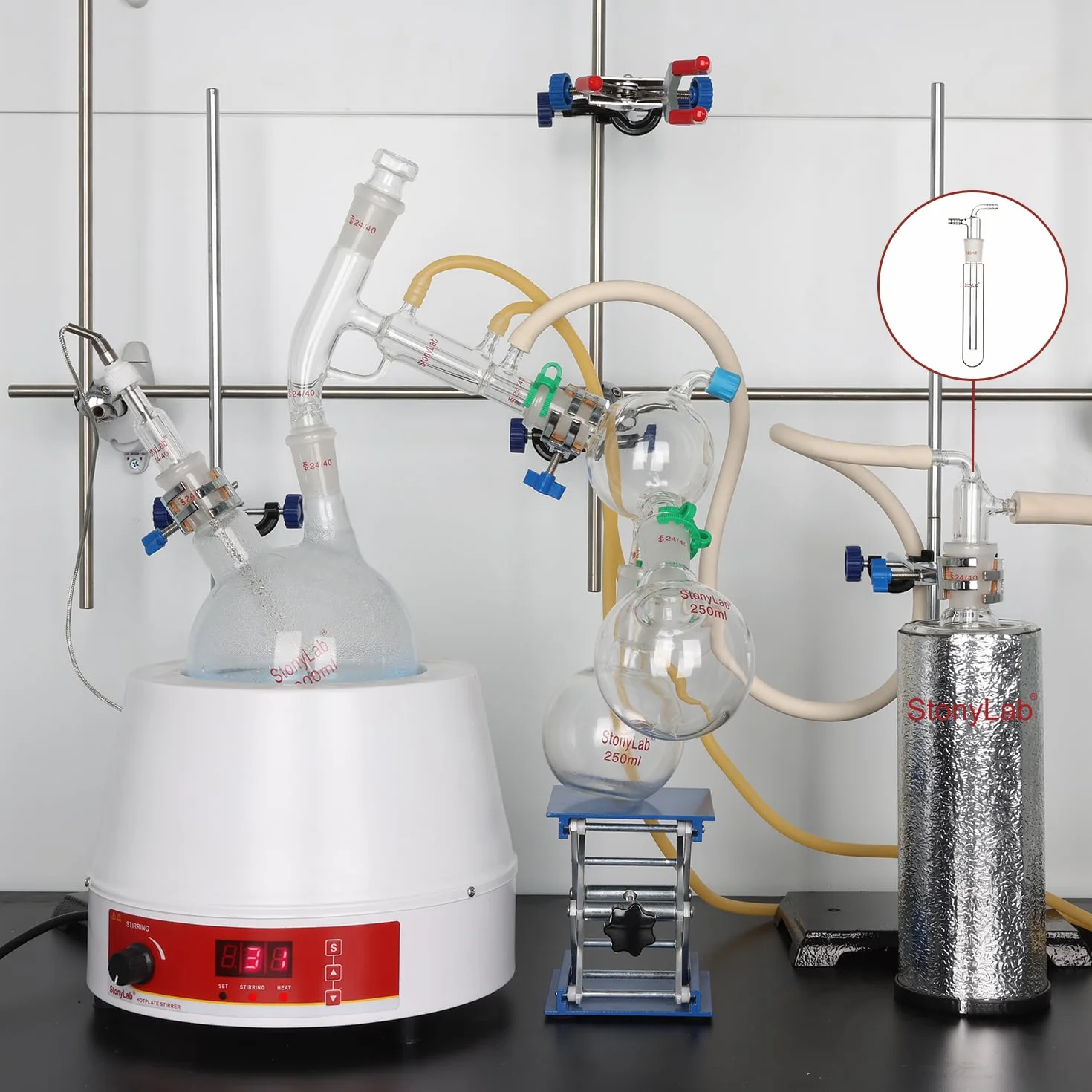 StonyLab szklana pułapka próżniowa wąż ząbkowany 10 mm 200 mm złącze 24/40