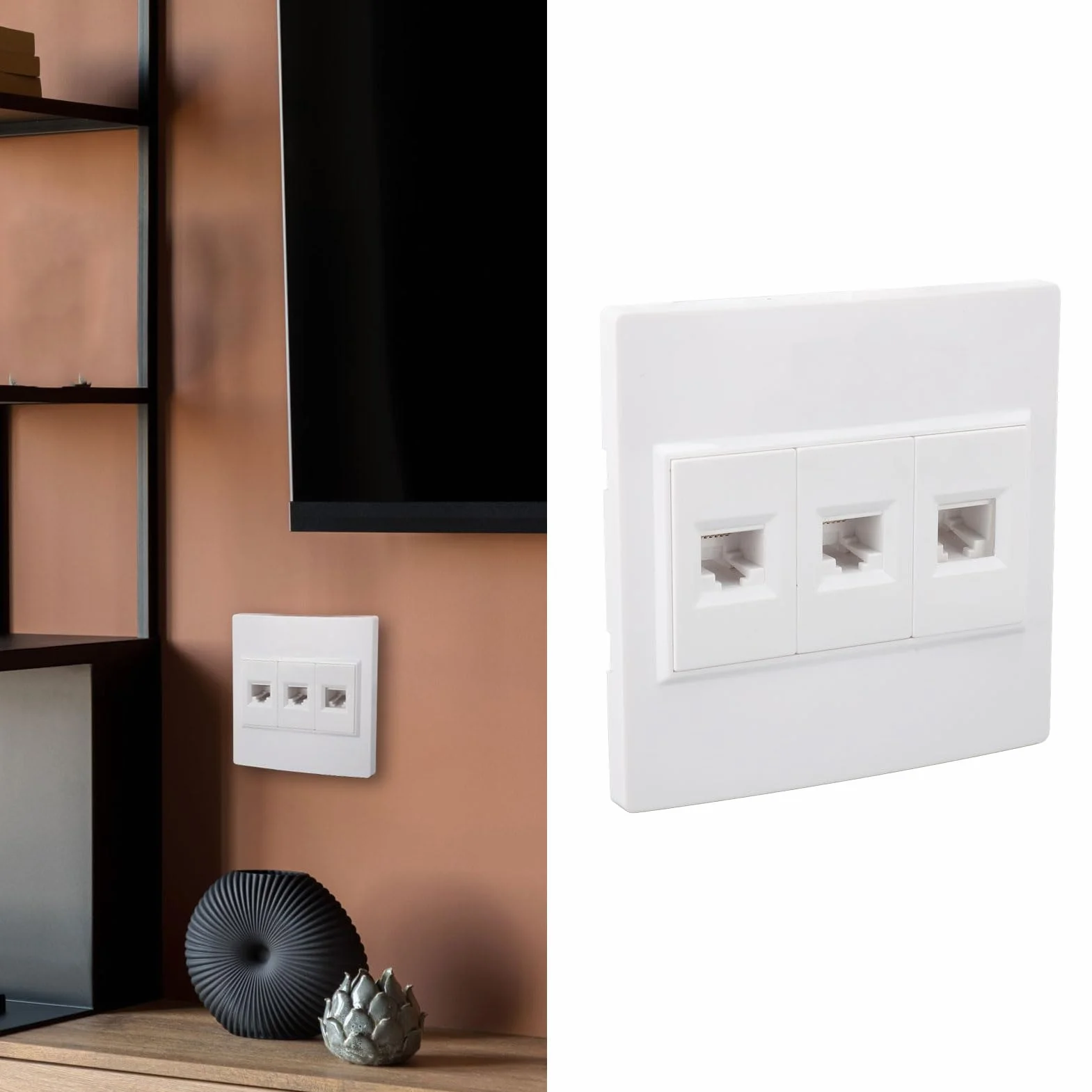 Płyta ścienna Cat 6 Ethernet 3-portowa dla CAT5 CAT5E CAT6 CAT6A, żeńska do żeńska Płyta ścienna Keystone Internetowa Płyta ścienna.