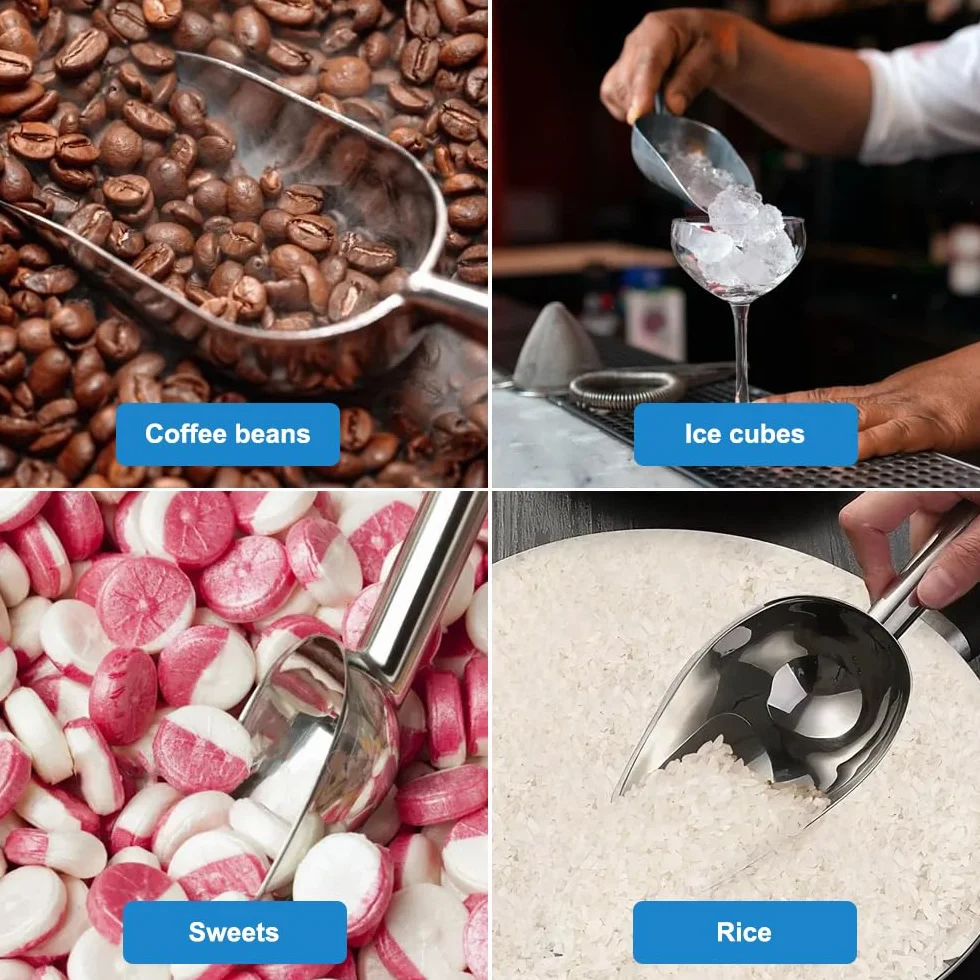 4 sztuki łopatek Candy Bar, 4 rozmiary, łopatki do mąki ze stali nierdzewnej, srebrzyste łopatki do lodu, uniwersalne łopatki do napełniania, do kuchni, baru, bufetu, na imprezę, wszechstronne i