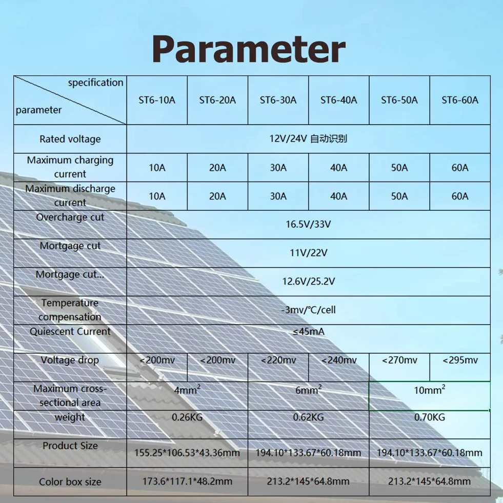 SolaMr 60A Solar Charge Controller 12V/24V Intelligent Regulator z wyświetlaczem LCD i podwójnym portem USB dla baterii panelu słonecznego - ST6-60A