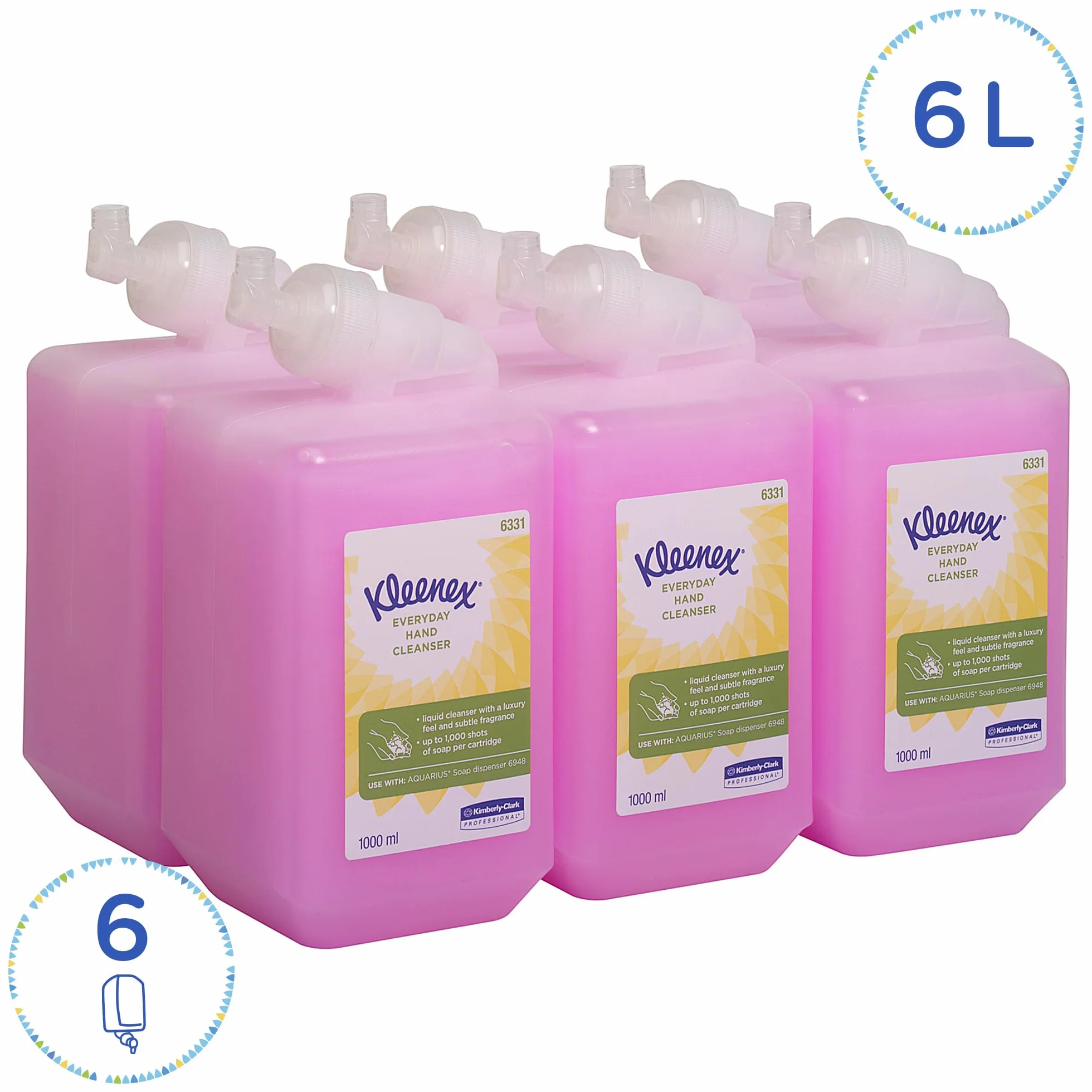 Kleenex, 6331, mydło do rąk do codziennego użytku, 1 l, różowe, 6 x kaseta uzupełniająca 1 l