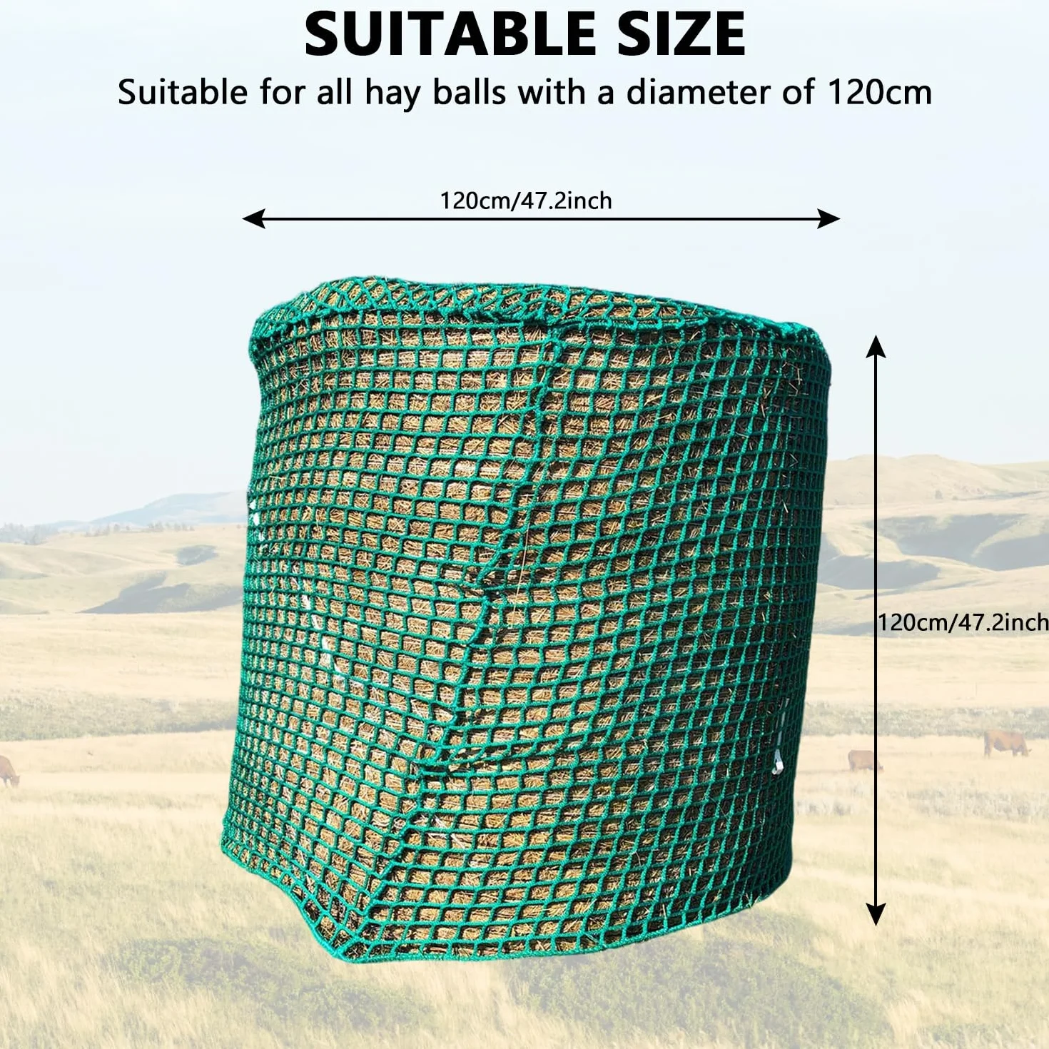 Siatka na siano dla koni 120 cm x 120 cm oczko 4,5 x 4,5 cm wytrzymała na okrągłe belki