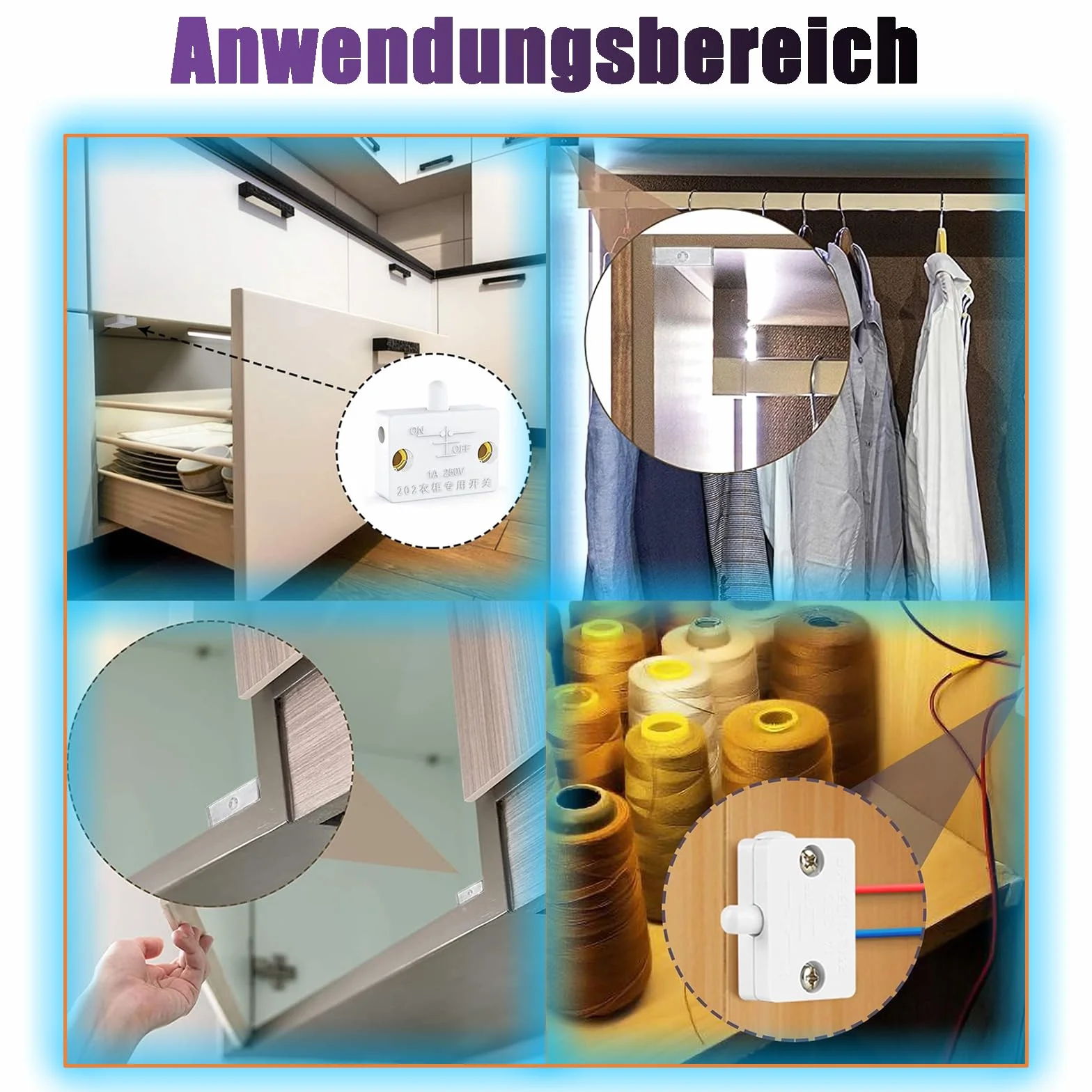4 szt. przełączniki do szafy, przełącznik zatrzaskowy, przełącznik stykowy drzwiowy 230V, do drzwi meblowych, przełącznik skrzyniowy, przełącznik elektryczny, włącznik światła, przełącznik zatrzaskowy