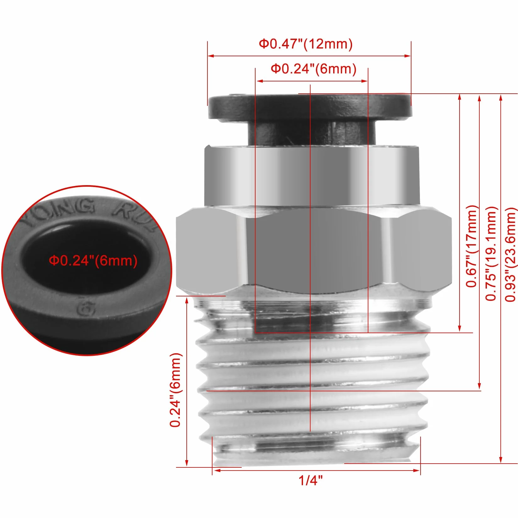 Heschen Szybkozłączki PC6-02 6mm Push In Joint męskie 1/4 "Złącze pneumatyczne szybkozłączki 10 szt
