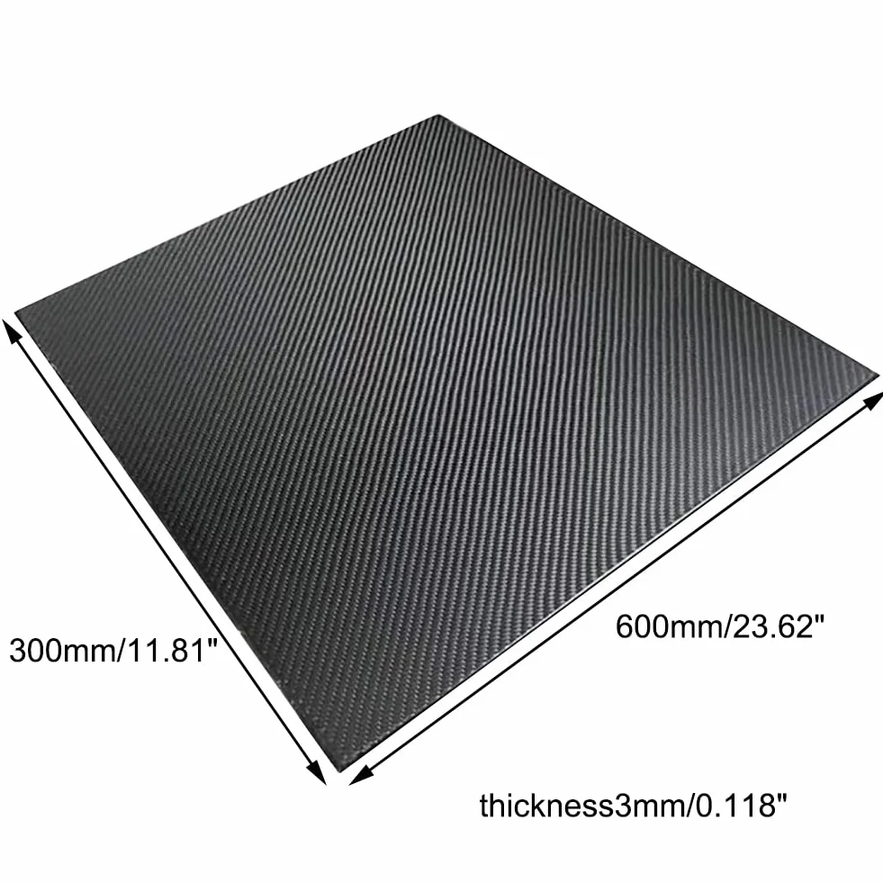 Płyta z włókna węglowego 3K, czarna, 300mm x 600mm, grubość 0,5-5mm