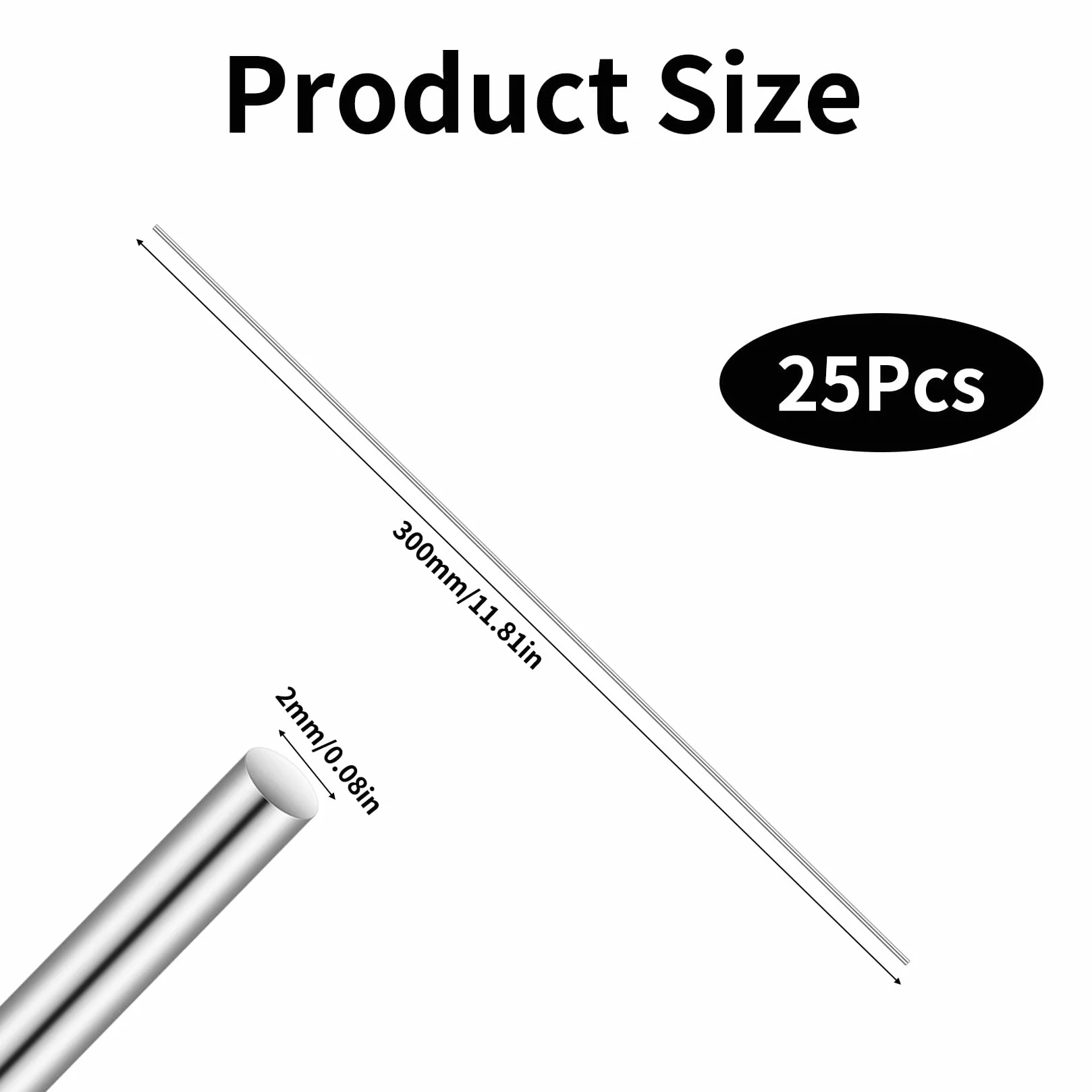 Pręty ze stali nierdzewnej 304 2 x 300mm Okrągłe Pręty 25 Sztuk