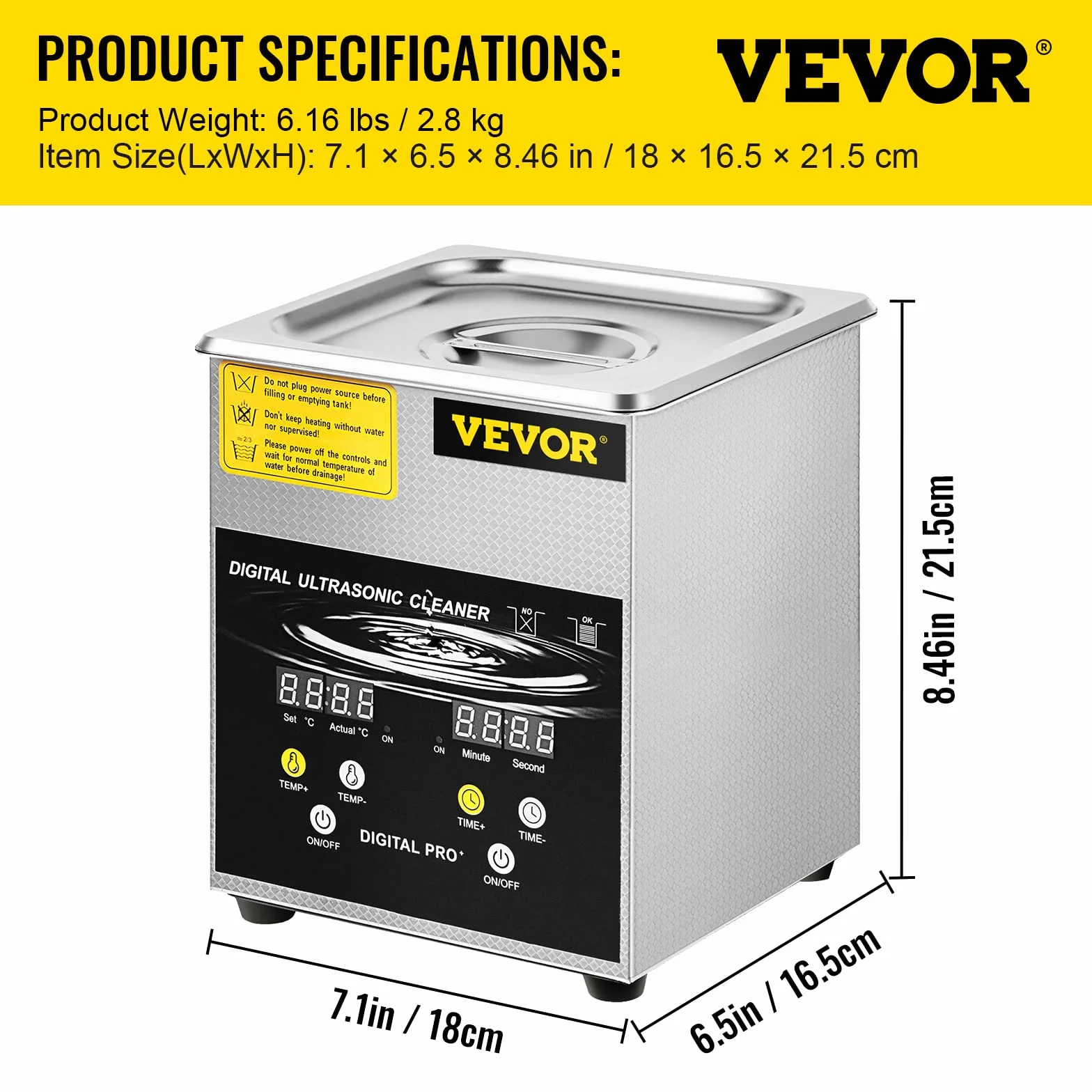 VEVOR Odkurzacz ultradźwiękowy 2 l 100 W Cyfrowy do czyszczenia biżuterii