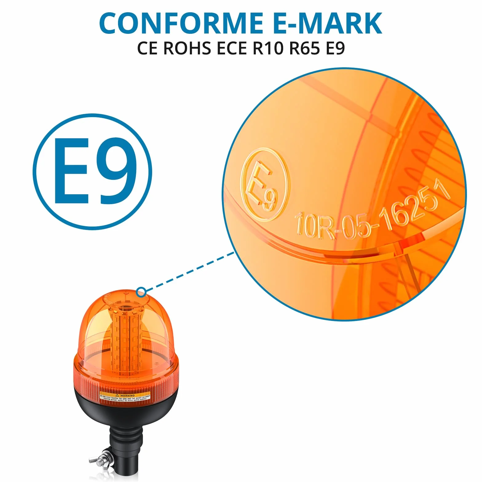 AUTOUTLET Lampa Ostrzegawcza LED 60 diod 12V/24V Amber R10 E9 Wodoodporna