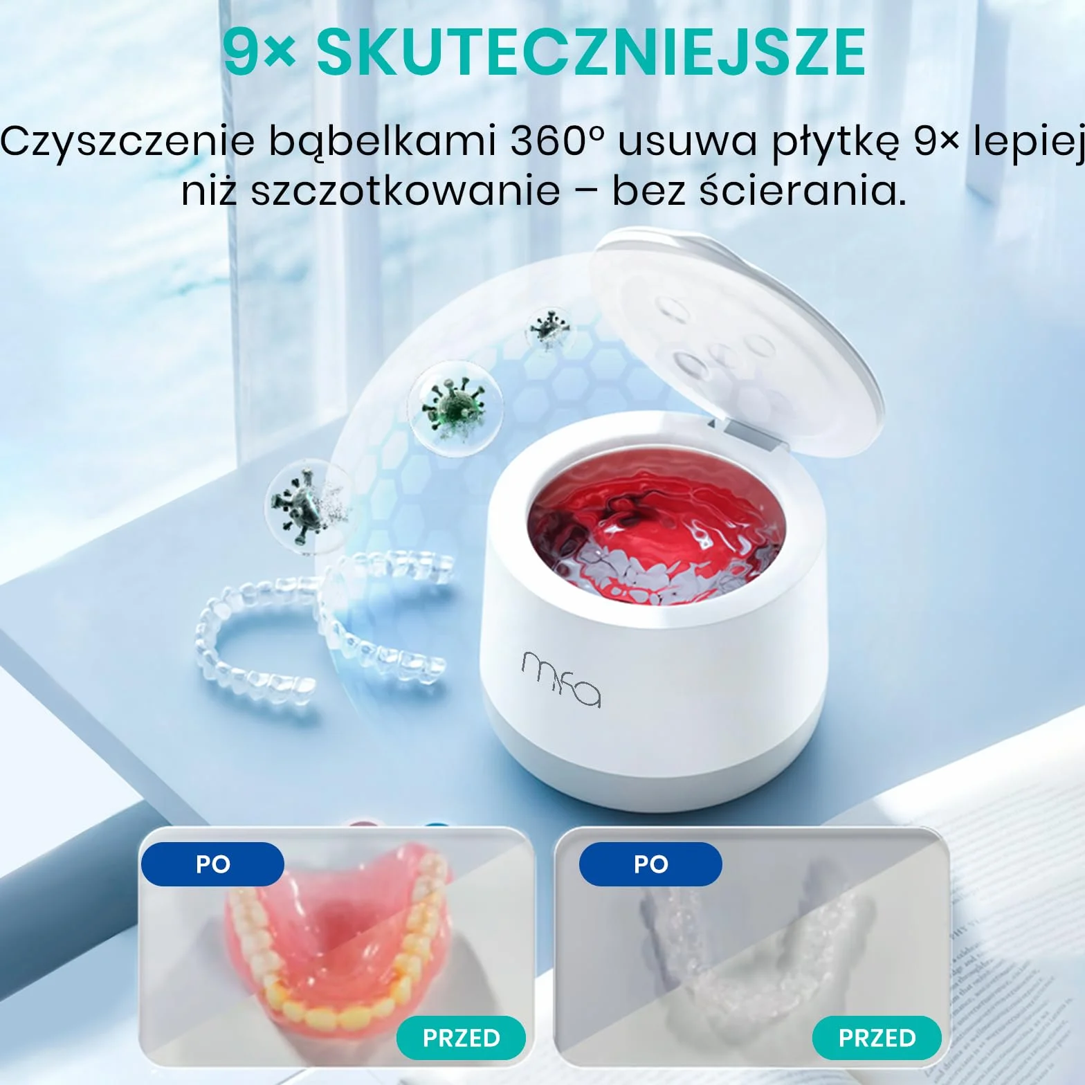 Ultradźwiękowy czyścik do protez zębowych, aparatów ortodontycznych, szyn, retainerów, alignerów | Ultrasonic Dental Cleaner