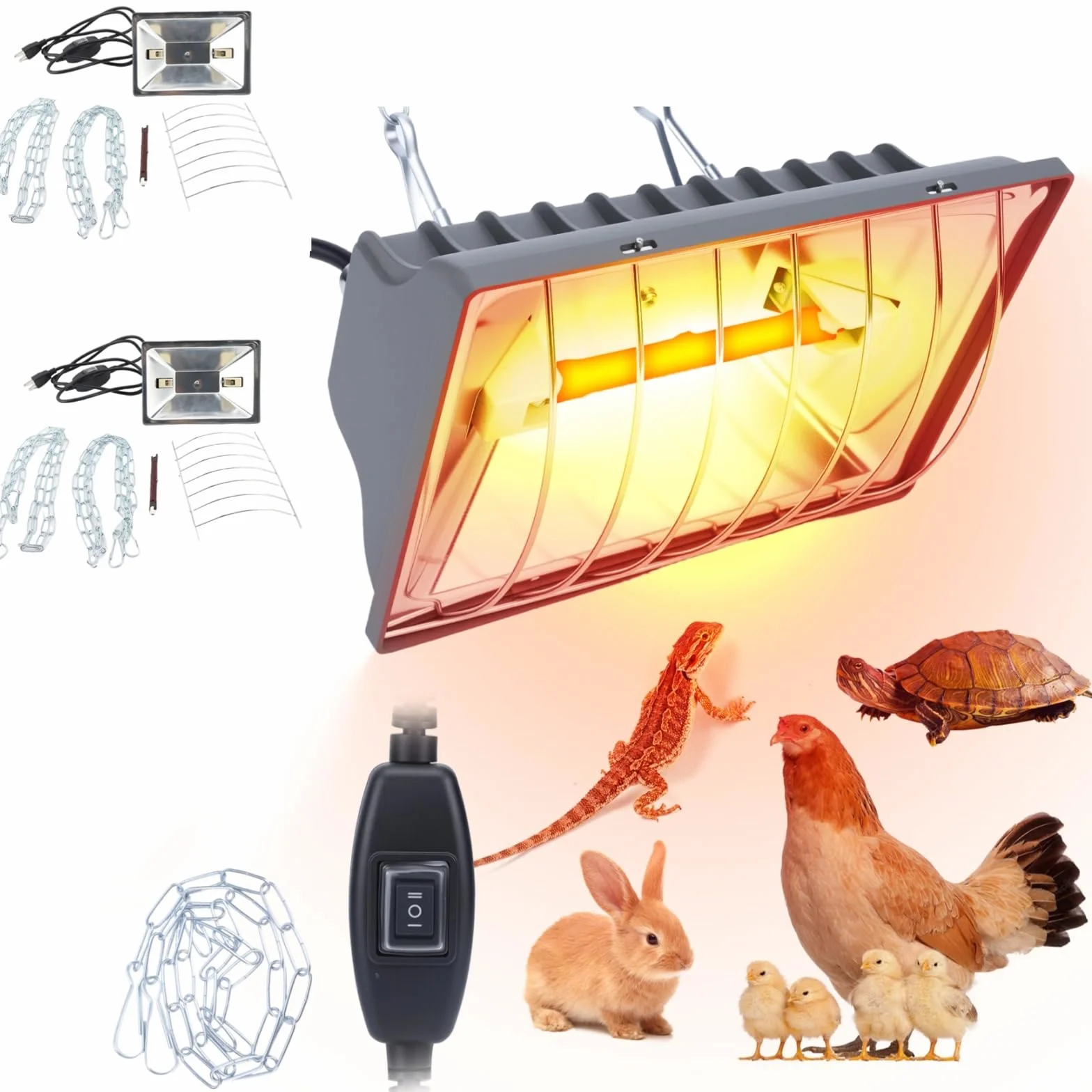Lampa grzewcza dla kurcząt 2 sztuki 175 W 250 W regulowana temperatura wodoszczelna wisząca z kablem 1,8 m