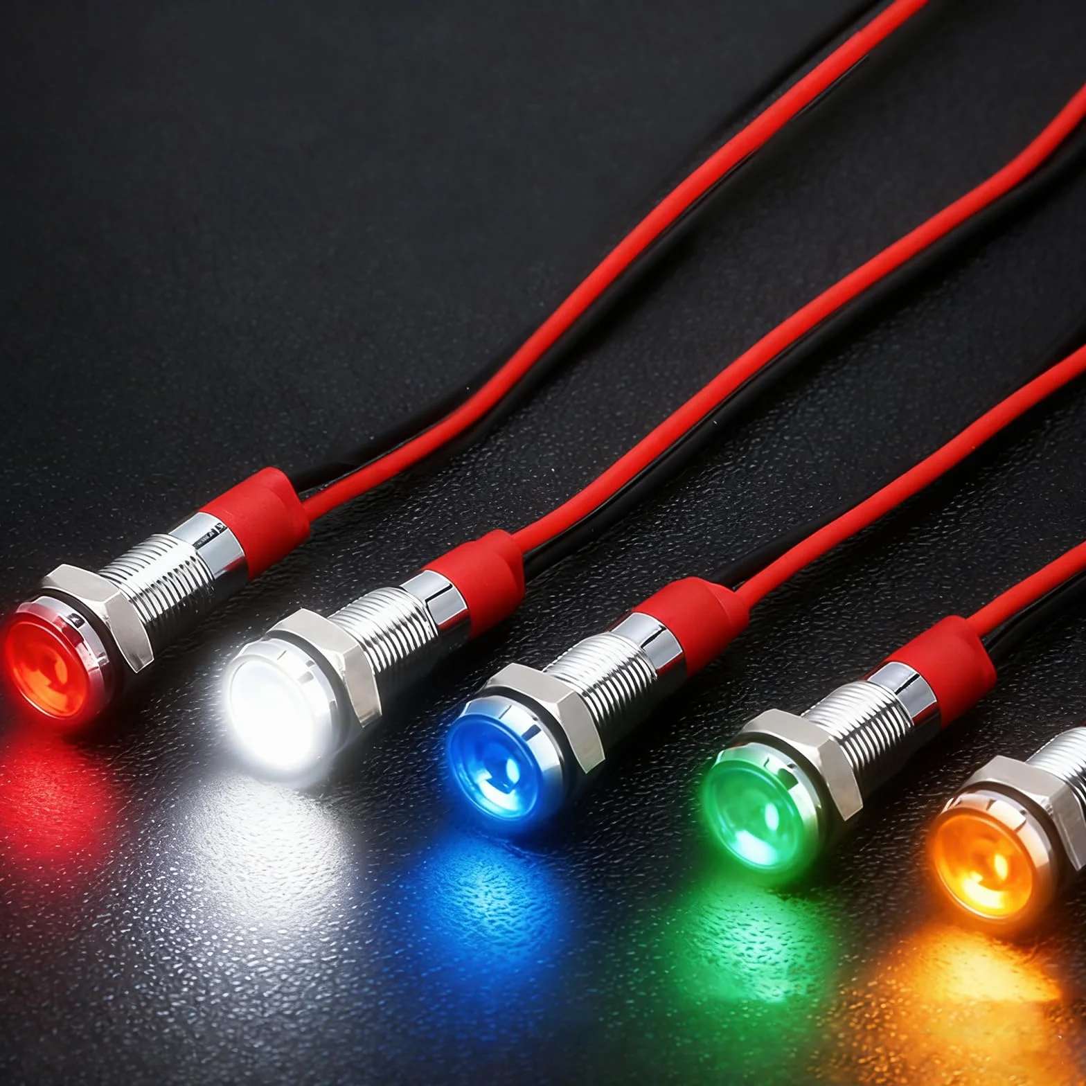 Joycabin 10 sztuk metalowych lamp LED 6 mm, wodoszczelna, AC 12-24 V, zestaw lampek kontrolnych LED do motocykli, samochodów dostawczych, łodzi, samochodów (po 2 sztuki, kolor żółty, zielony