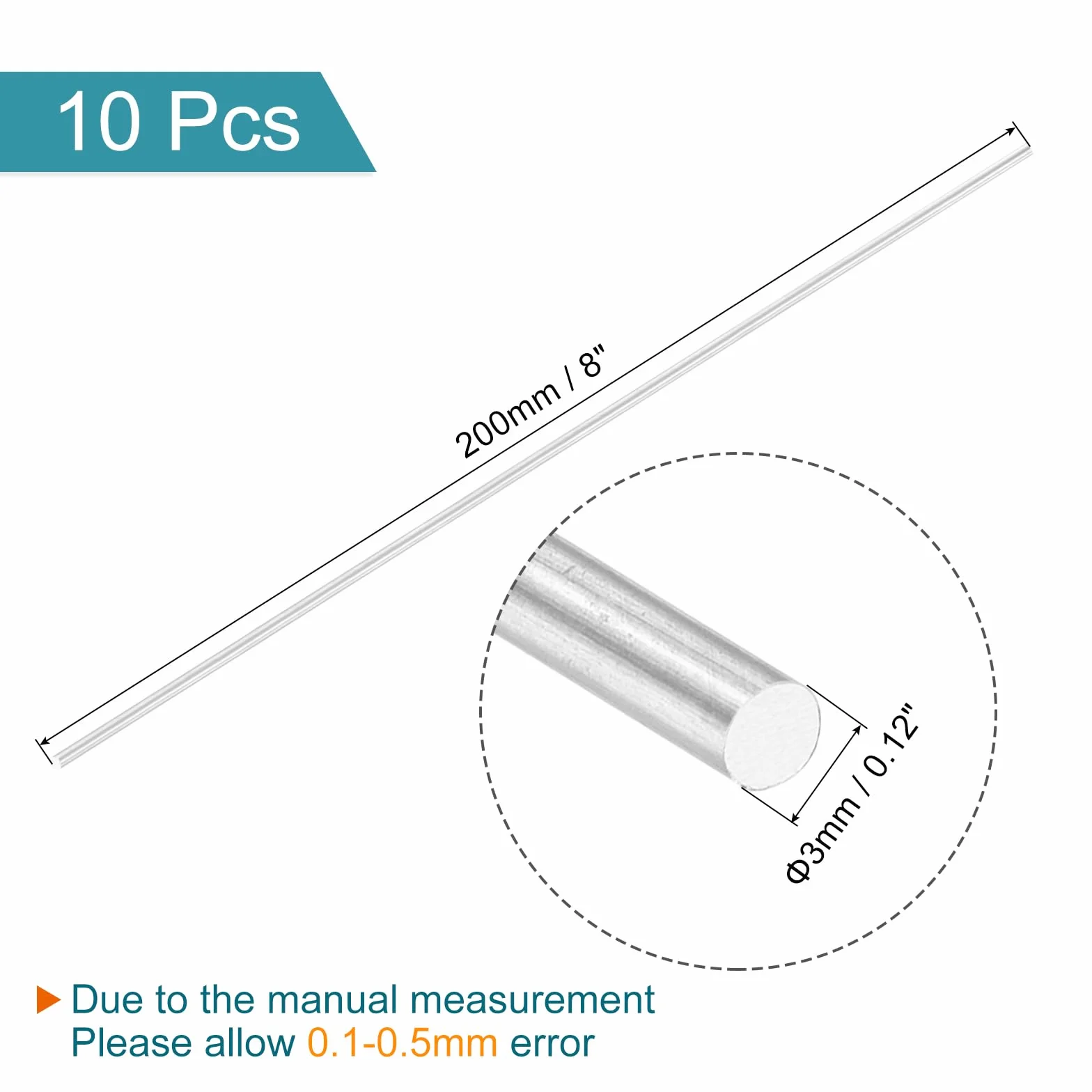 QUARKZMAN Aluminiowy pręt 3 mm średnica 200 mm długość drążek obrotowy do rękodzieła DIY, 10 sztuk