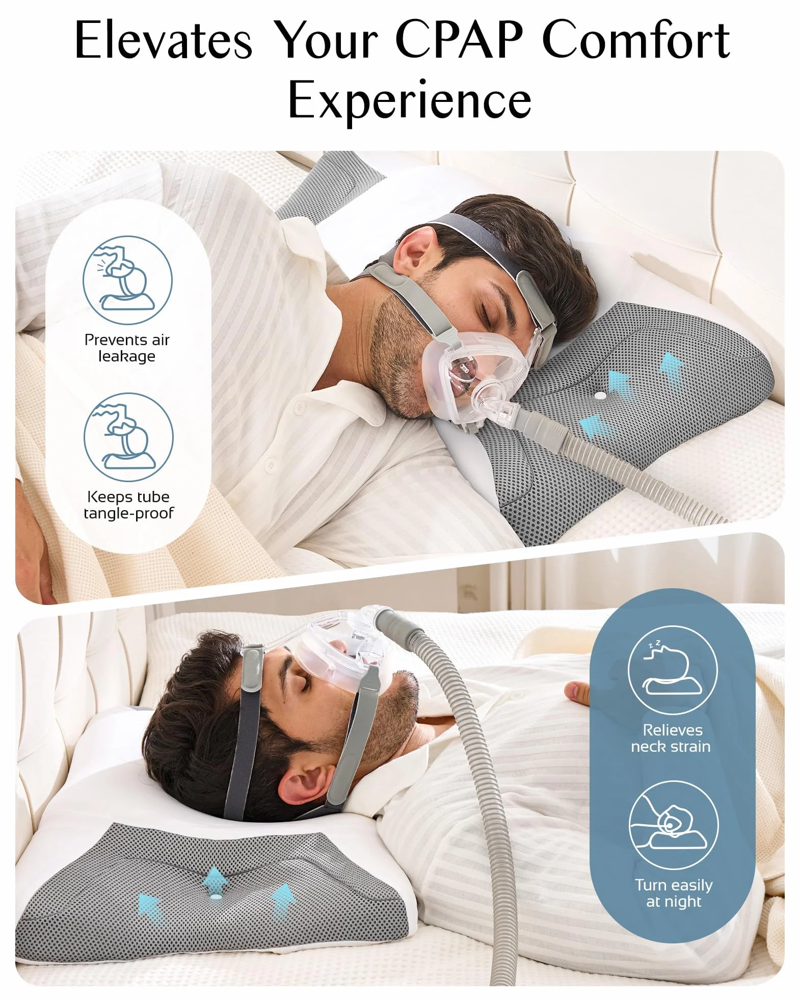 Poduszka CPAP na szyję z pianki wiskoelastycznej ergonomiczna dla bezdechu sennego z poszerzonymi rowkami bocznymi
