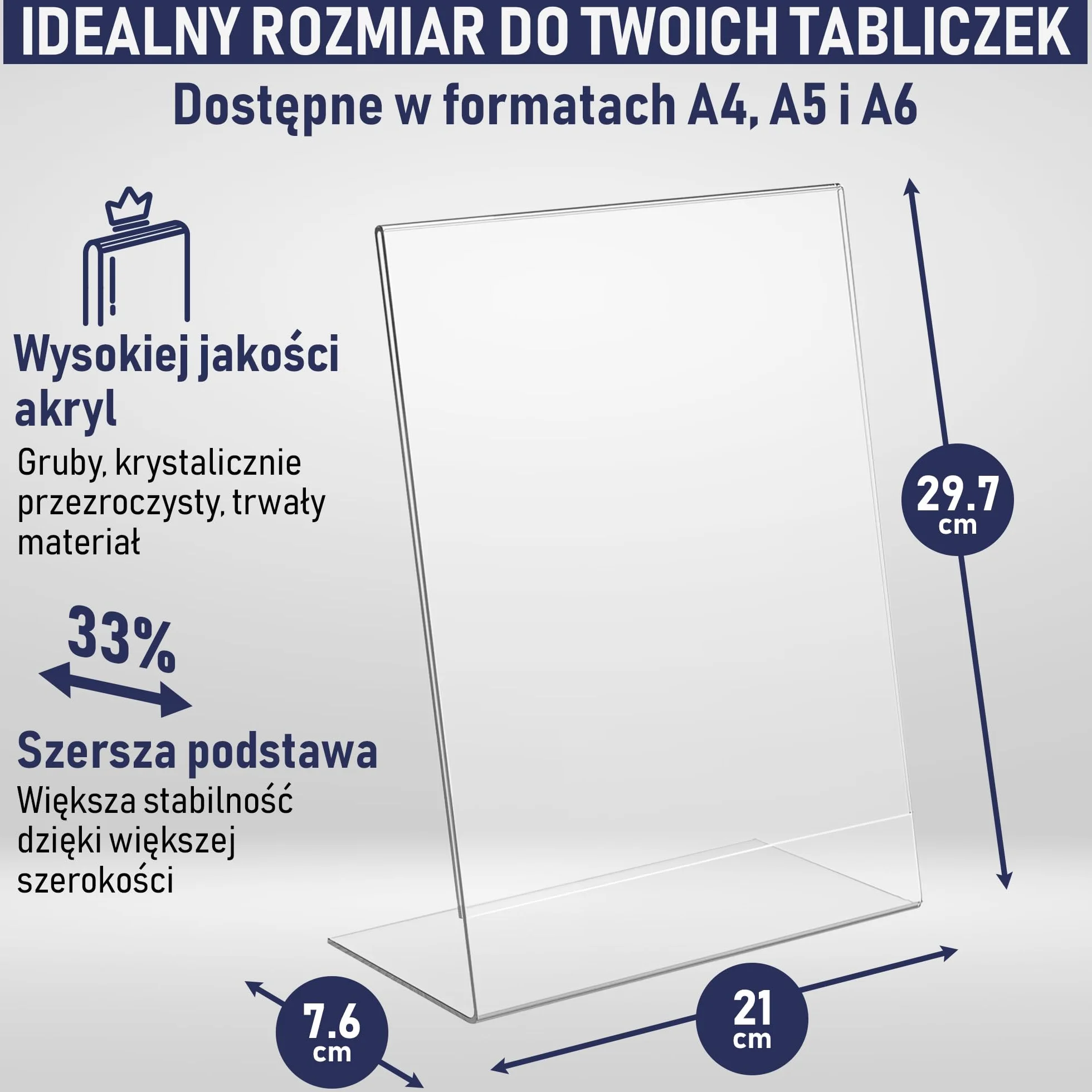 Pochylony Uchwyt na Plakaty z Akrylu A4 – 6 Sztuk, Pionowe Ramki na Reklamy, Przezroczysta Ramka na Znaki, Ulotki, Menu, Plakaty i Wydruki. Skośny Stojak Informacyjny do Domu, Biura i Sklepu