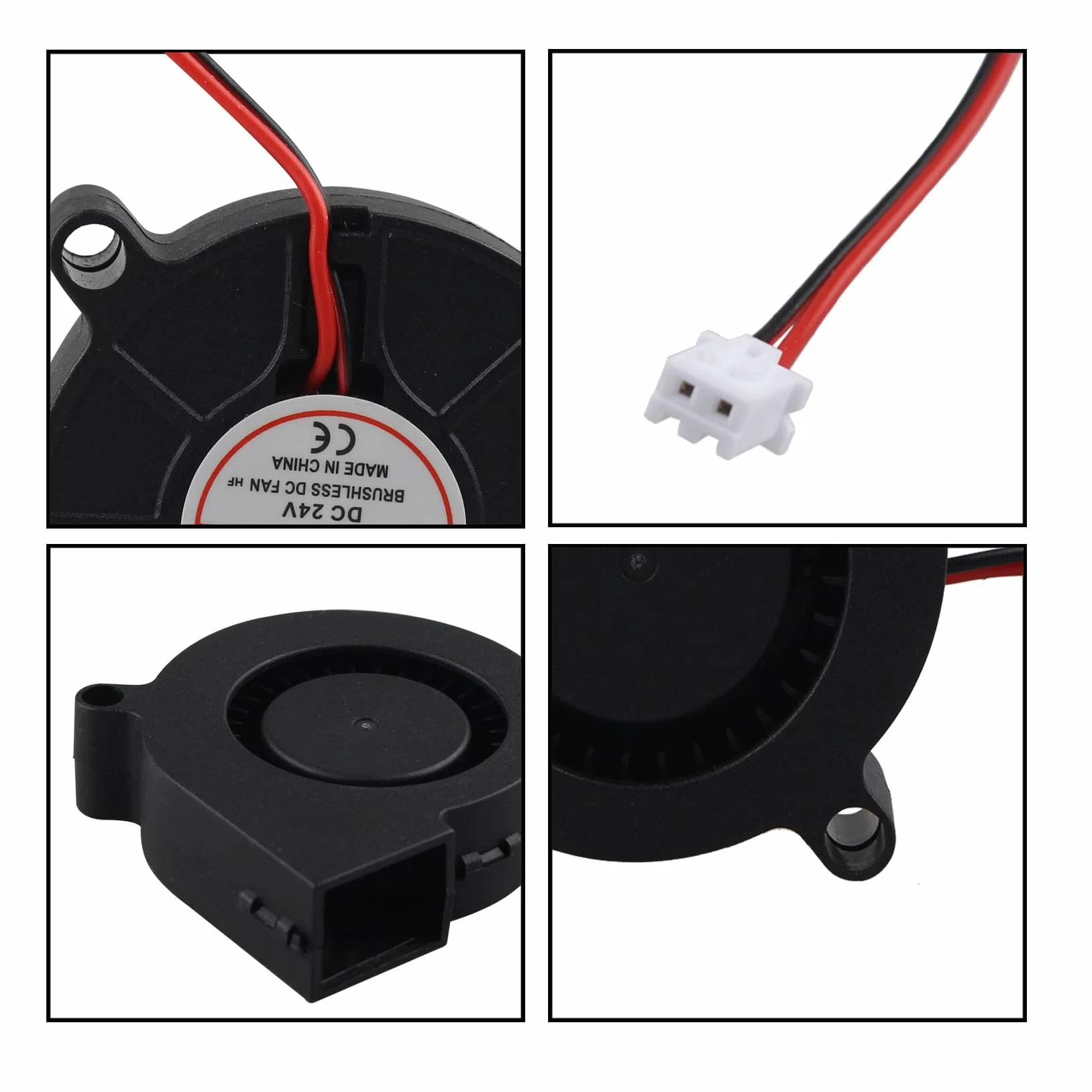 Jopto 4 x wentylator chłodzący do drukarki 3D, 50 x 50 x 15 mm, 5015 DC bezszczotkowy 24 V, 2-pinowy mini wentylator chłodzący z 2-pinowym terminalem do wytłaczarki drukarki 3D