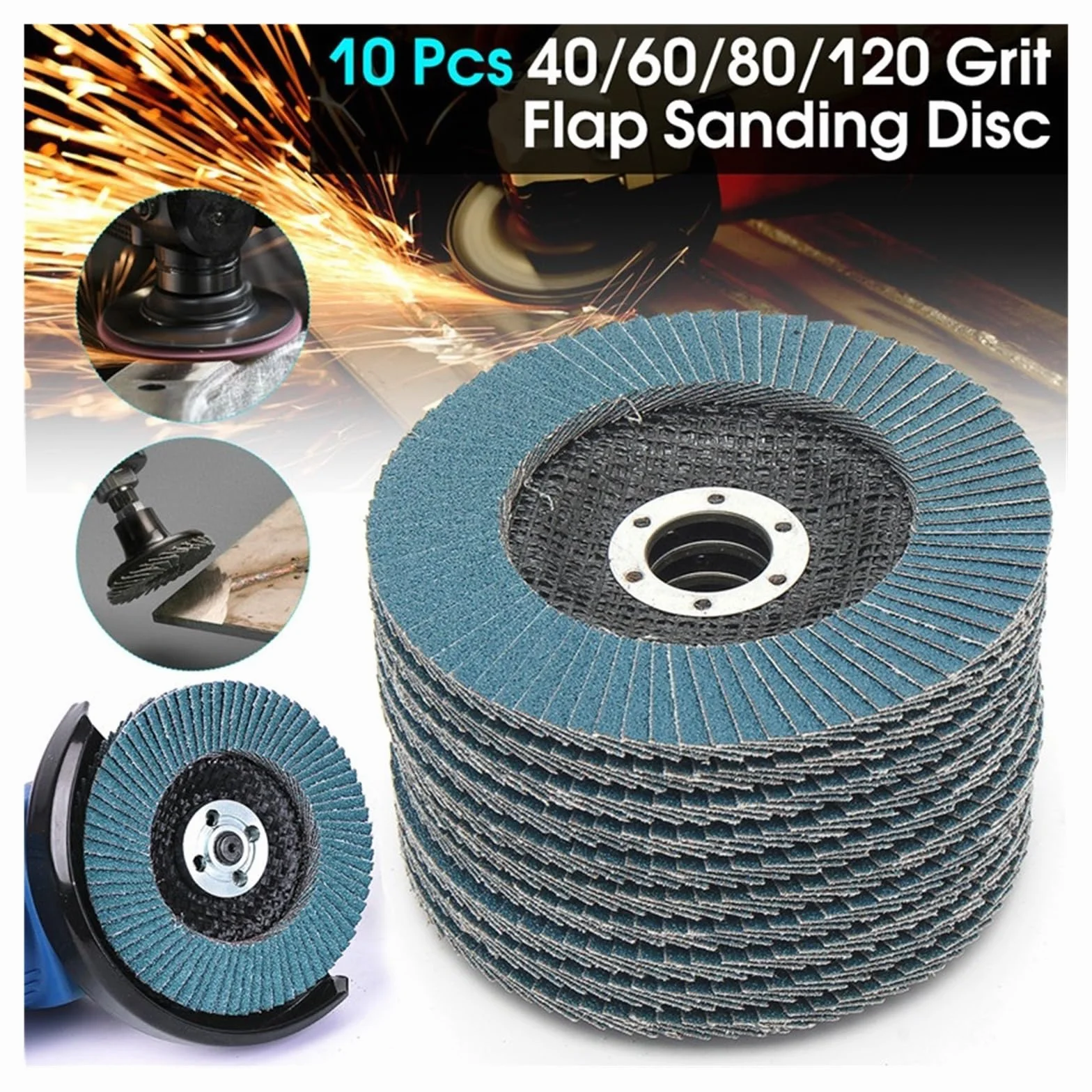 10Pcs 5inch 125mm Angle Grinder Sanding Discs 40/60/80/120 Grit Grinding Wheel Flap Discs Metal Plastic Wood Removal Abrasive Tool