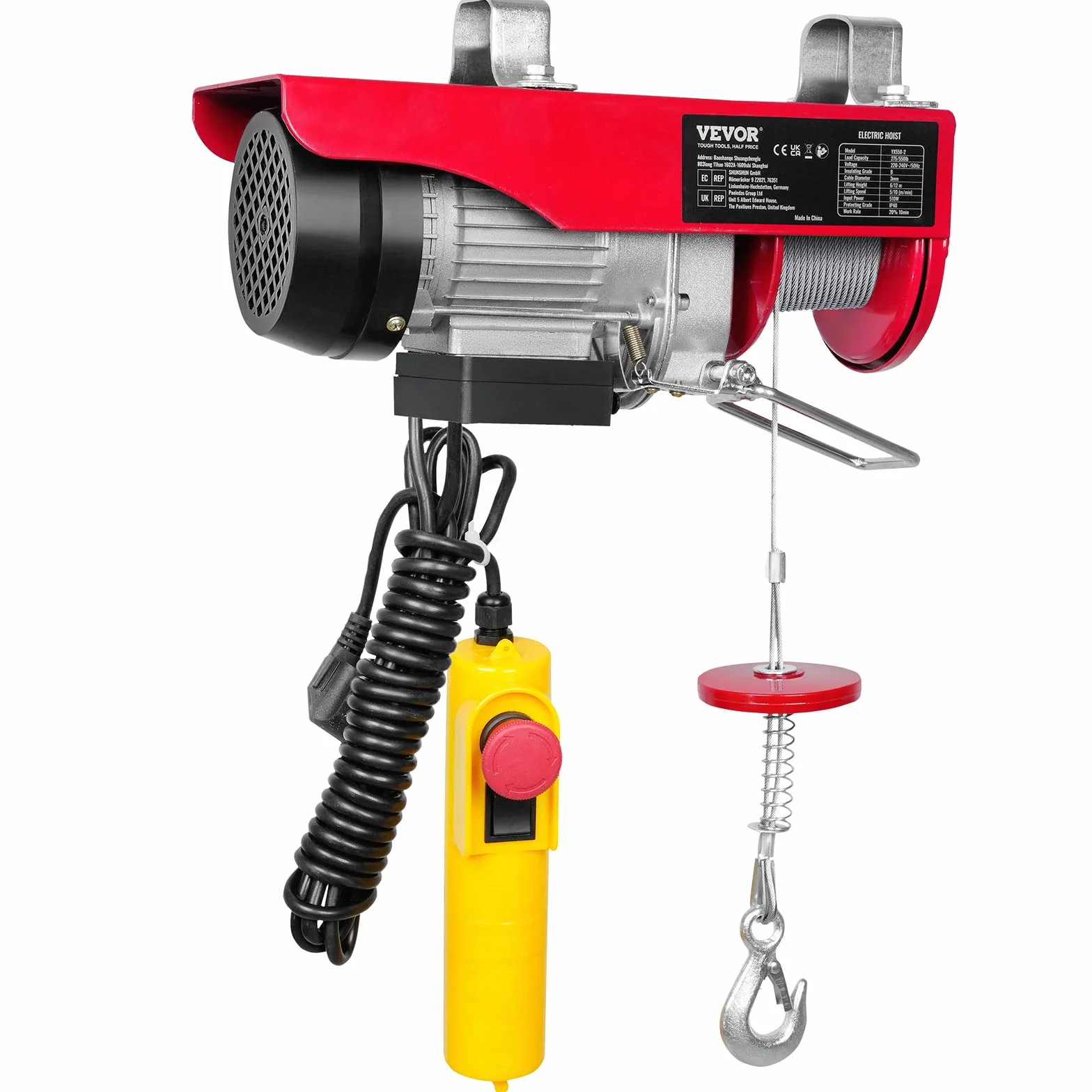 VEVOR wciągarka elektryczna 250 kg 510 W 12 m pilot przewodowy