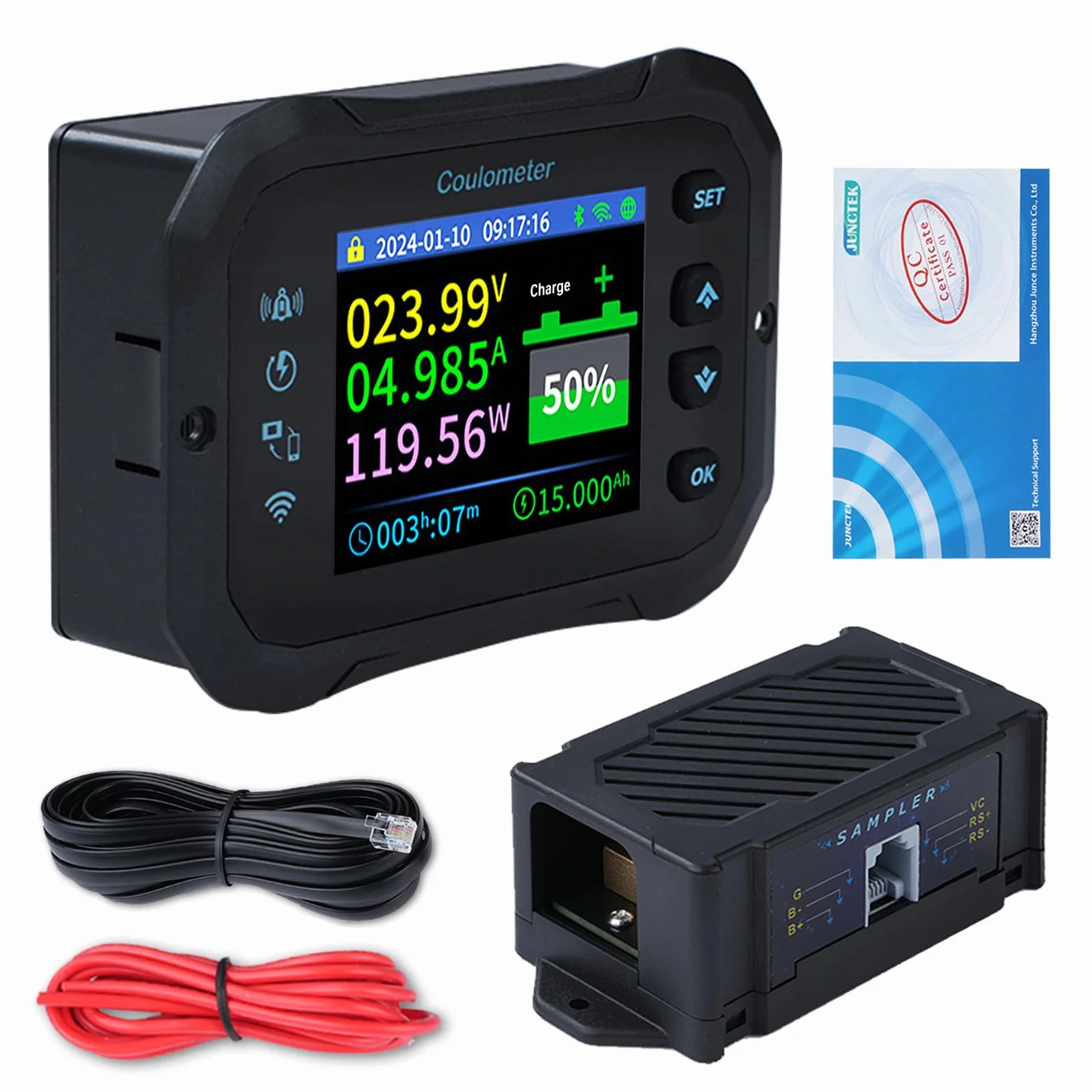 Monitor baterii 100 A, WiFi, 12 V, 24 V, 36 V, 48 V, 72 V, wyświetlacz napięcia 10 – 100 V, aplikacja zdalnego sterowania, monitor baterii Caravan Battery Guard (KM110F z alarmami)