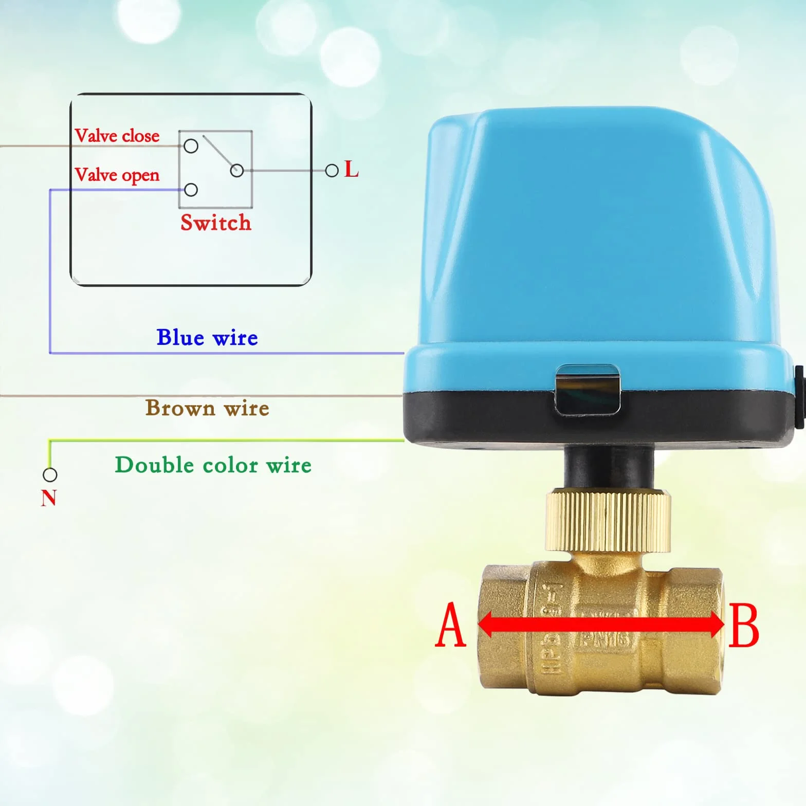 SWAWIS 2-drożny elektromagnetyczny zawór kulowy DN25 1 cal 230 V mosiężny niebieski