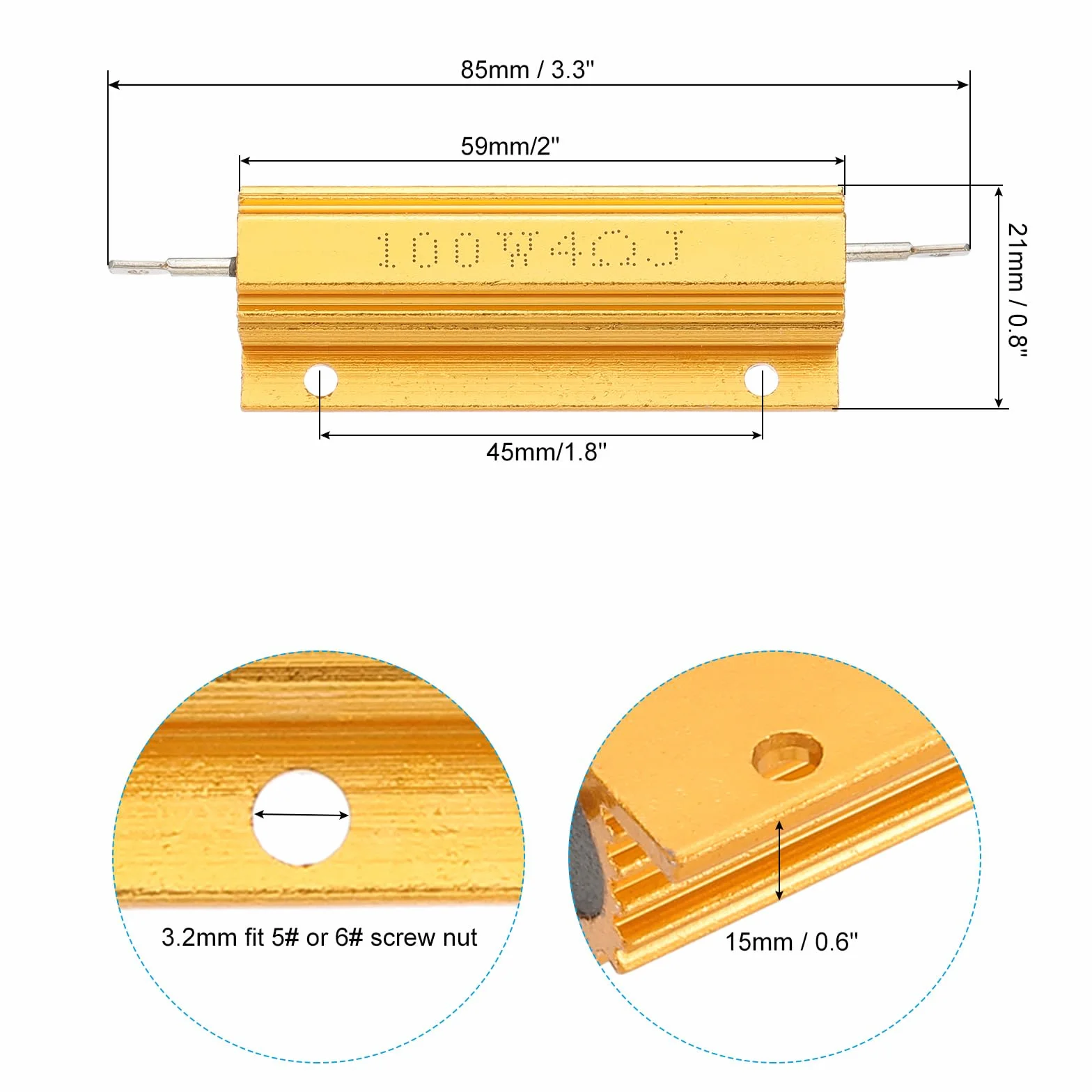 PATIKIL 100W 4 Ohm Rezystor w Aluminiowej Obudowie 4-pak Rezystor Mocy 5% Tolerancji