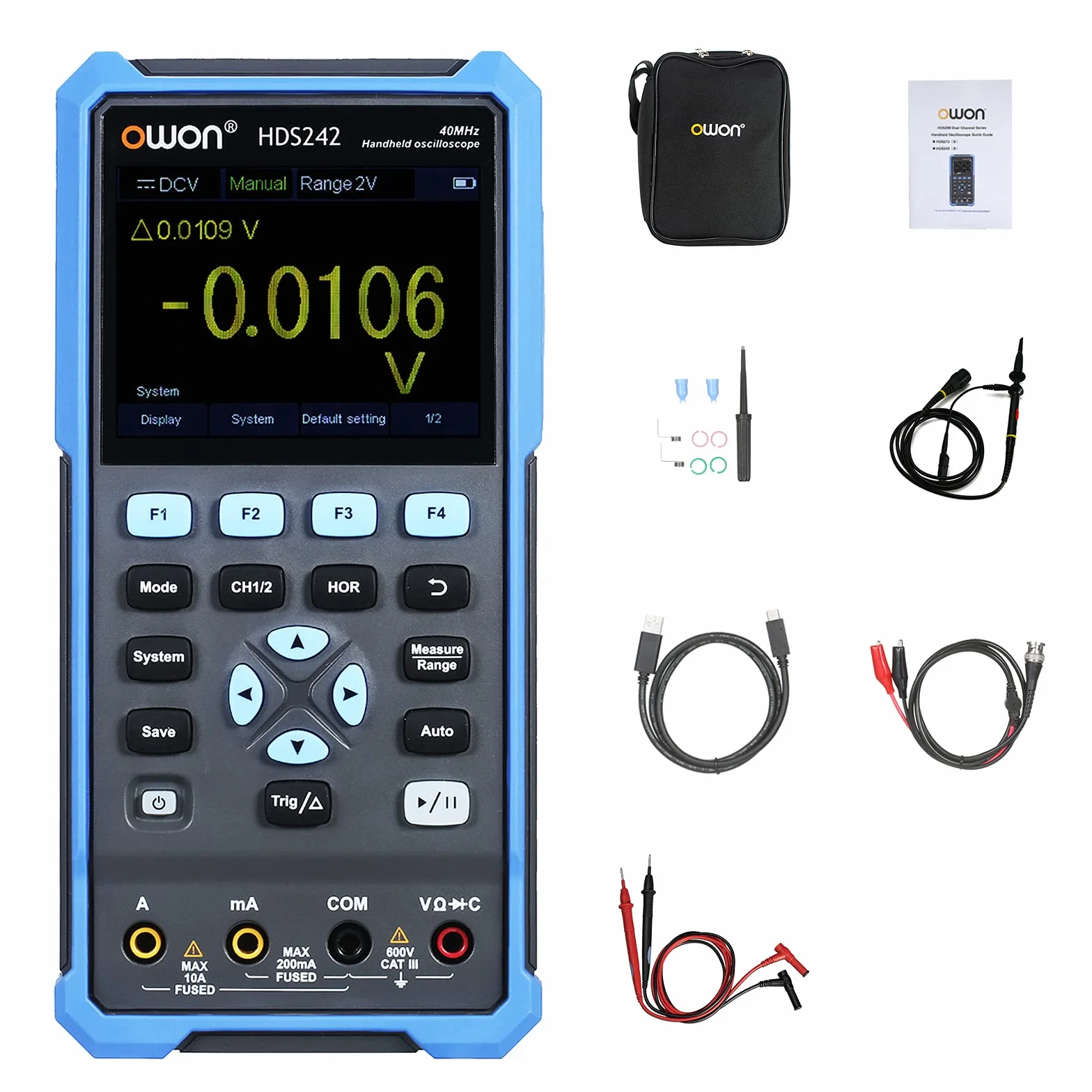 OWON HDS242 Przenośny Cyfrowy Oscyloskop Multimetr 2CH USB Typ C 40MHz 3.5 LCD Test Metr