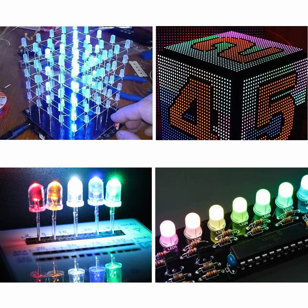 YIXISI 400 Sztuk 3mm zestaw diod LED, 2-pinowe diody elektroluminescencyjne, okrągła lampa LED, diody LED, zestaw rezystorów z różnymi kolorami diod, biały/zielony/czerwony/niebieski/żółty