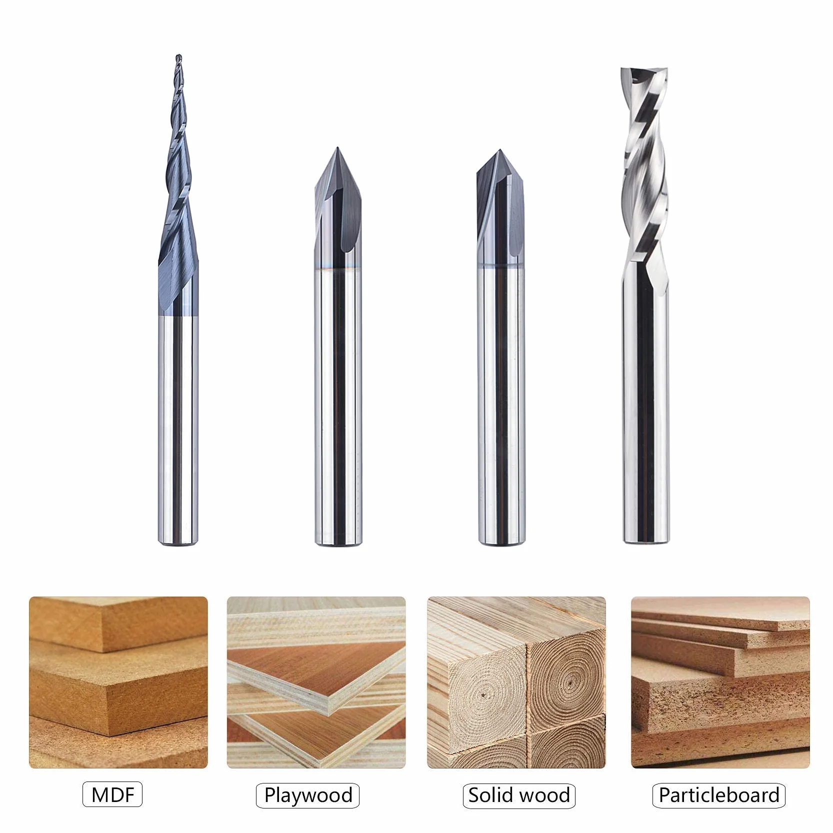 SpeTool Zestaw 4 frezów 6 mm trzpień z twardego metalu VHM CNC frez do rowków V do grawerowania drewna