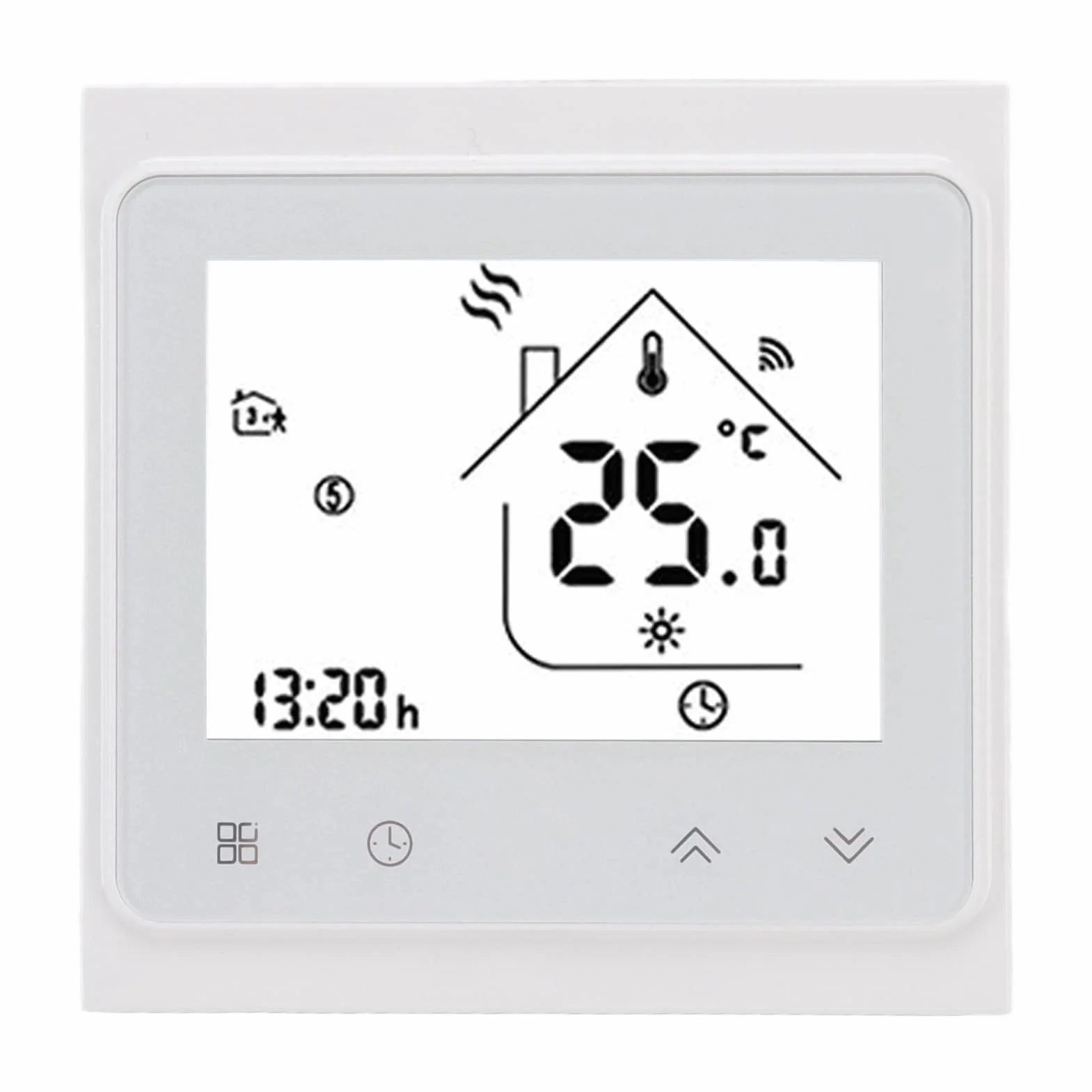 Termostat Cyfrowy, Inteligentny Termostat Cyfrowy AC 95–240 V, Biały, Kontrola za pomocą Aplikacji Bezprzewodowej, Obsługa 50 zaworów. Wysokiej Jakości materiał PP ABS, Piloty i