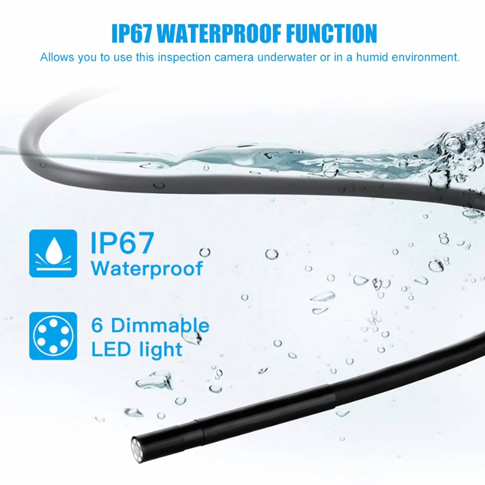 6 Diod LED świeci Endoskop WiFi, Kamera Inspekcyjna Boroskopu USB do Smartfonów z Systemem IOS/Android - Wodoodporne Soczewki IP67, średnica Obiektywu Mini 0,2 Cala, Kamera o Wysokiej(10m cable)