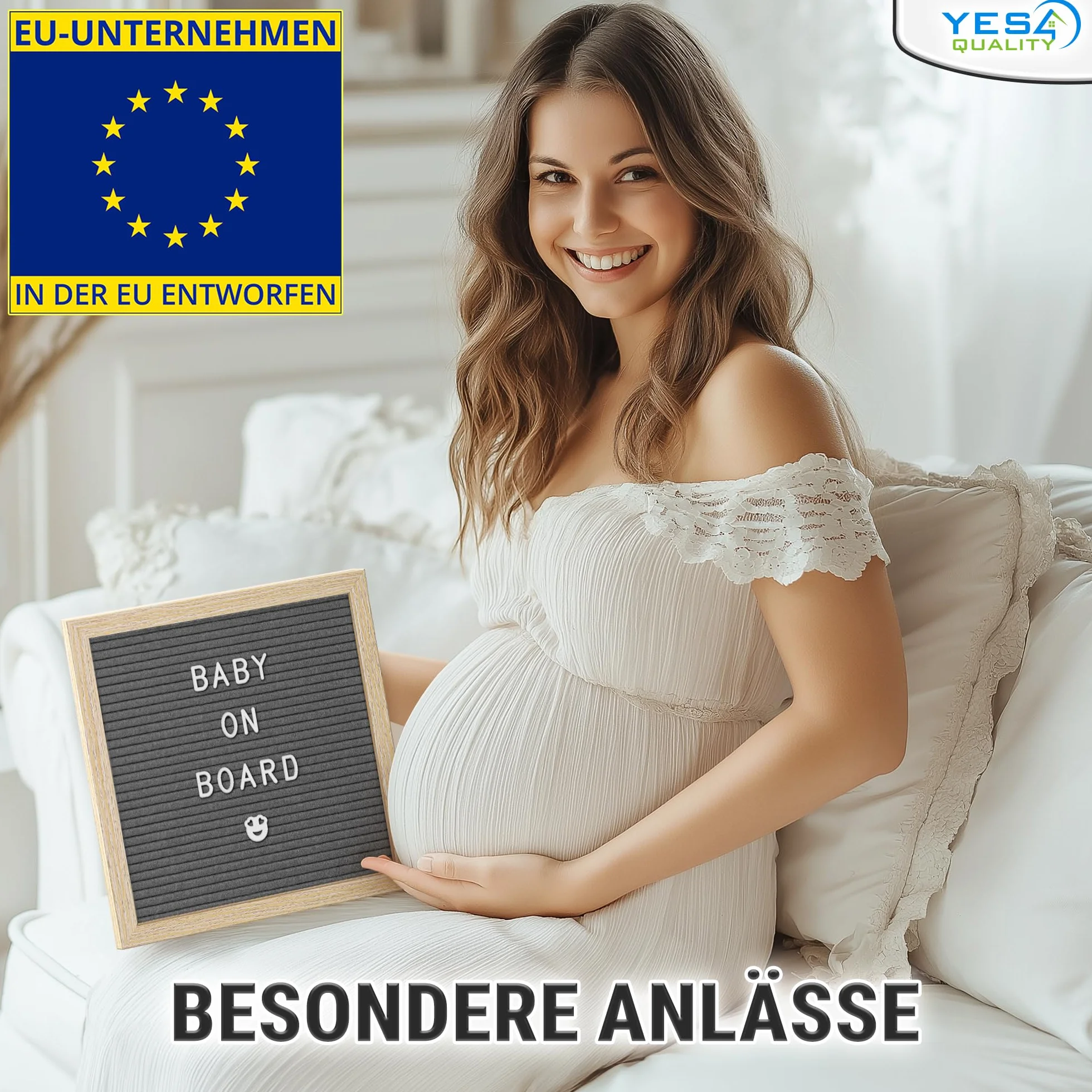 Filcowa tablica na listy - 25 x 25 cm, szara - 170 liter, cyfr i emotikonów na uroczystości i ogłoszenia - konfigurowalna tablica listowa z drewnianą ramą do domu - od Yes4Quality