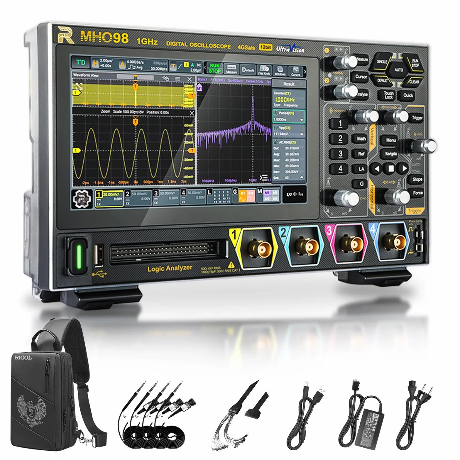 RIGOL MHO98 Oscyloskop Cyfrowy 1GHz 4GSa/s 12-bit 4+16 Kan. AFG Wi-Fi Bluetooth Type-C