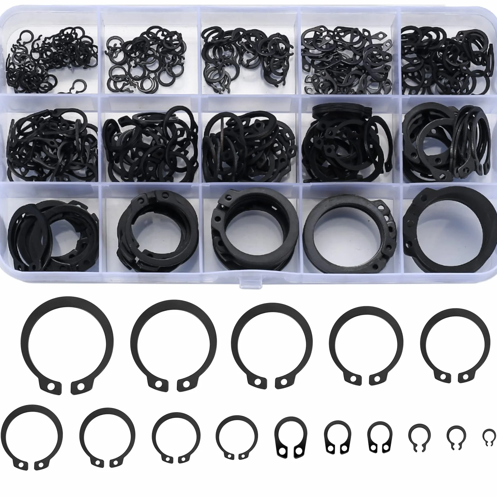 350 Sztuk Komplet pierścieni zabezpieczających, Wewnętrzne pierścienie E-Clips, Zestaw zewnętrznych pierścieni C-Clips, podkładki rozdzielające, M4-M28