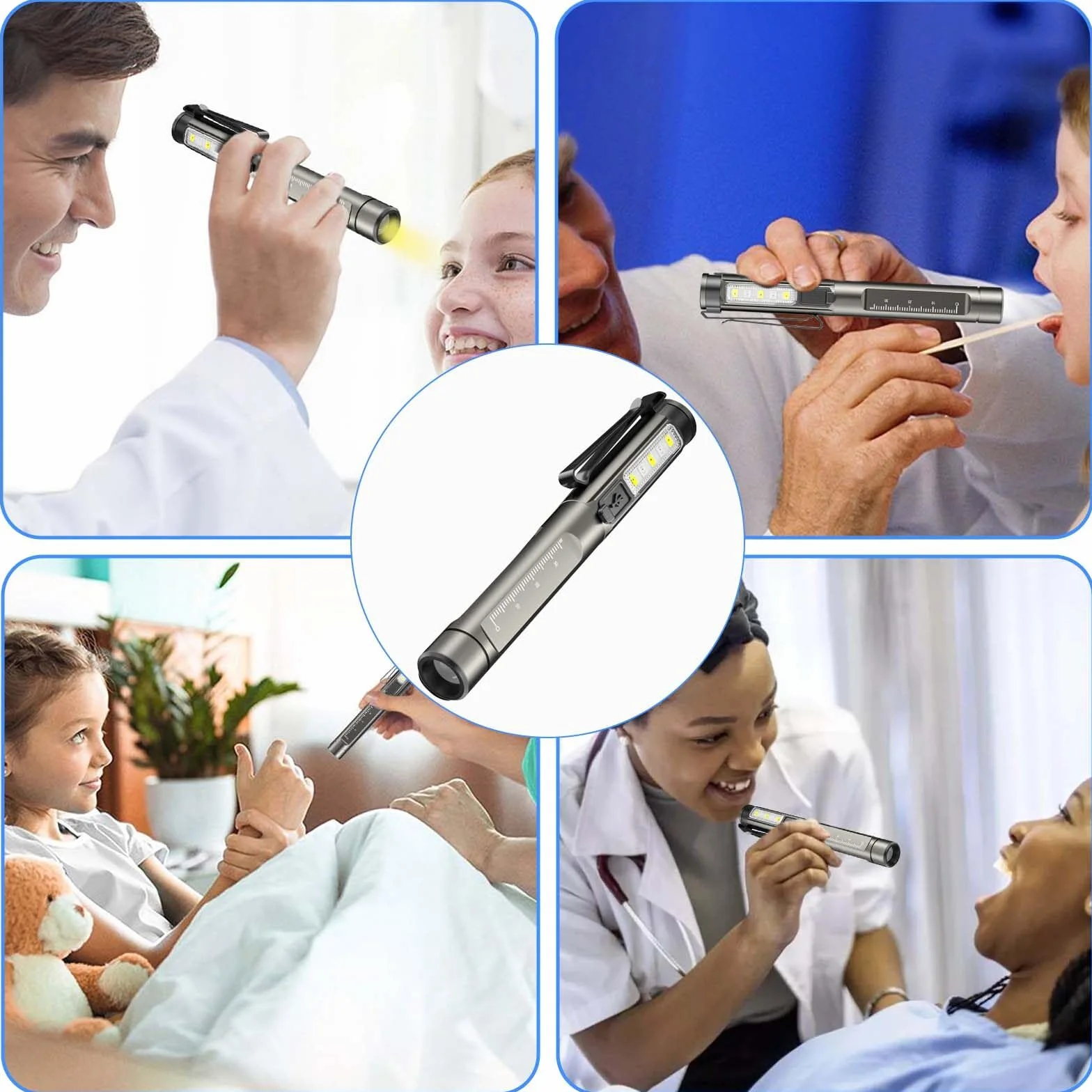 Lampa medyczna do źrenicy, lampa diagnostyczna ze światłami bocznymi, ładowana przez USB, lampa diagnostyczna na długopis, mała i przenośna latarka z kablem do transmisji danych, do wędrówek,