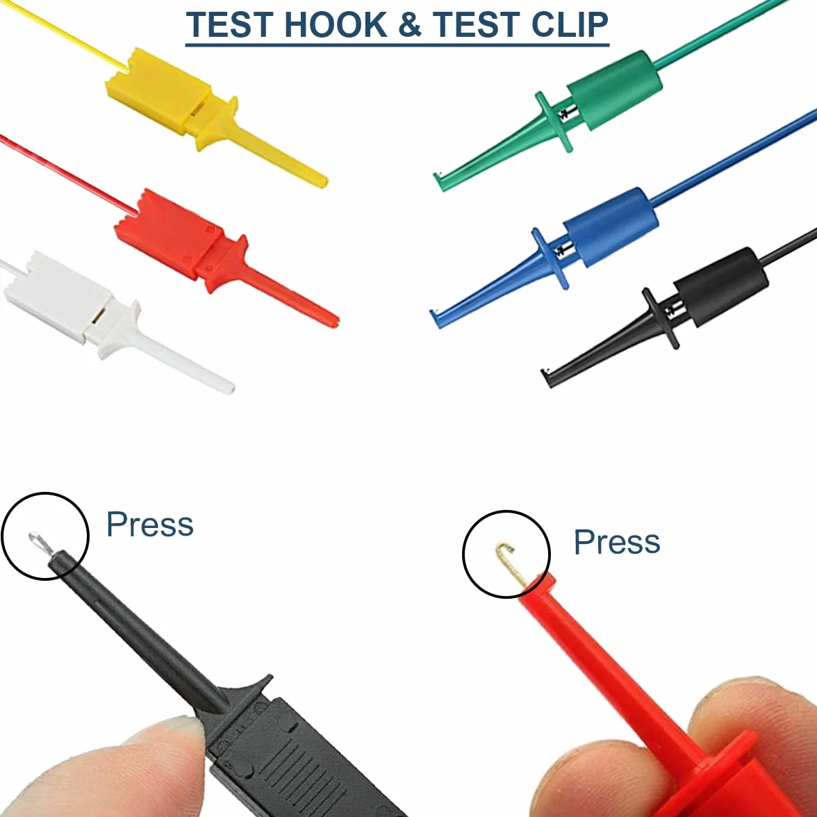 12PCS Test Hook Clip z głowicami męskimi Dupont (6PCS Test Hook i 6PCS Test Clip) do testowania elektrycznego 6 kolorów 20cm