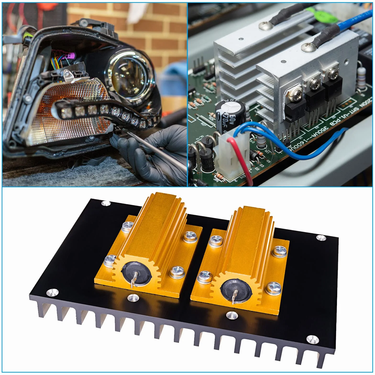 PATIKIL 2 sztuki 100 W 50 omów aluminiowa obudowa rezystor drut rezystor śruba opornik moc rezystor złoty odcień