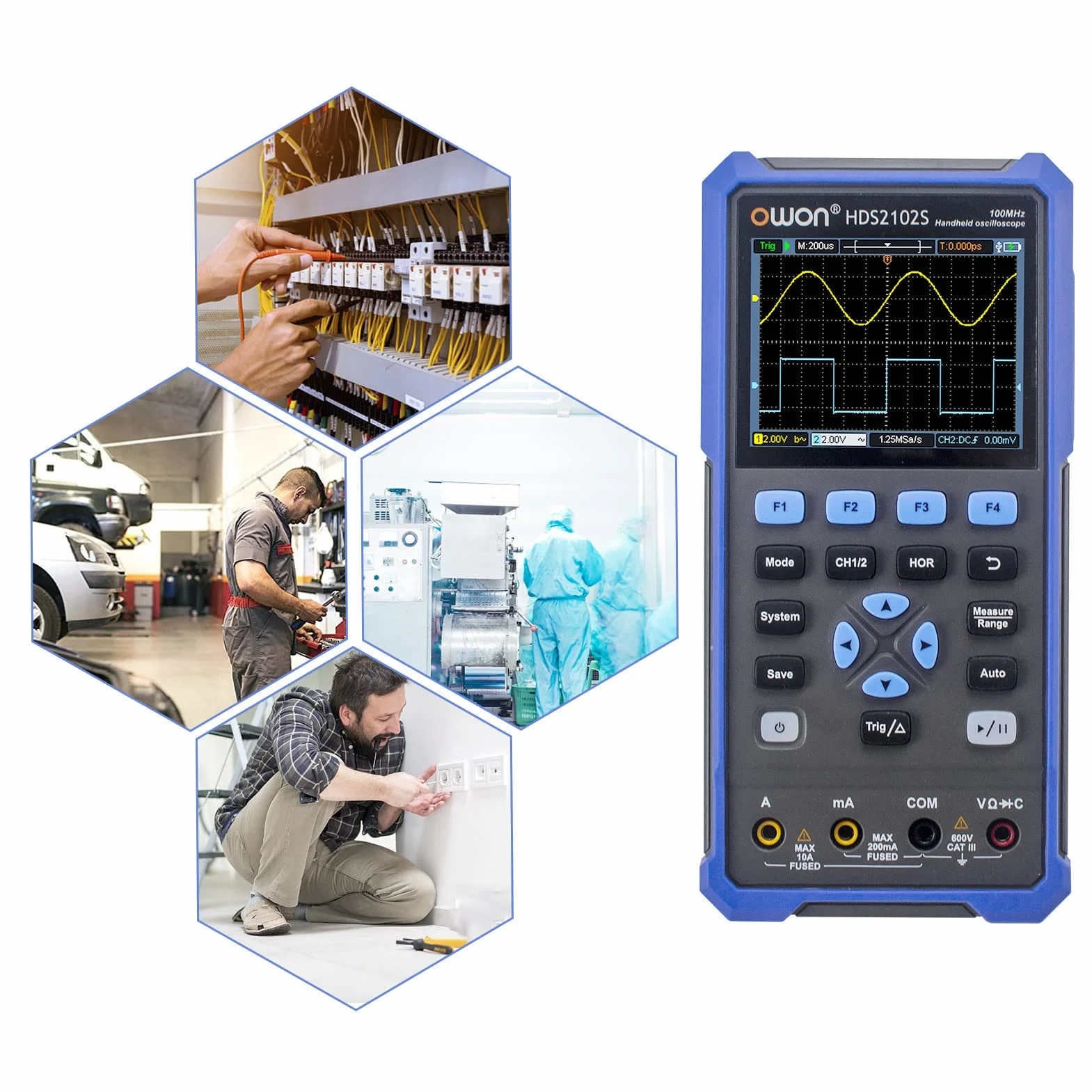 OWON HDS2102S 2-kanałowy oscyloskop ręczny 100 MHz multimetr OSC DMM generator kształtu fali