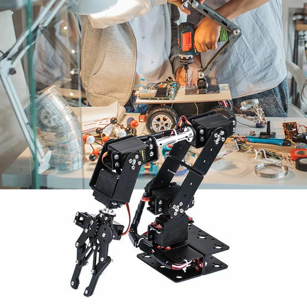 Ramię Mechaniczne, Ramię Robota 6DOF, w Całości z Metalu Programowalny Zestaw Pazurów Mechanicznego Ramienia Robota, Robot Manipulatora Pulpitu ze Sprzężeniem Zwrotnym Parametru Serwo