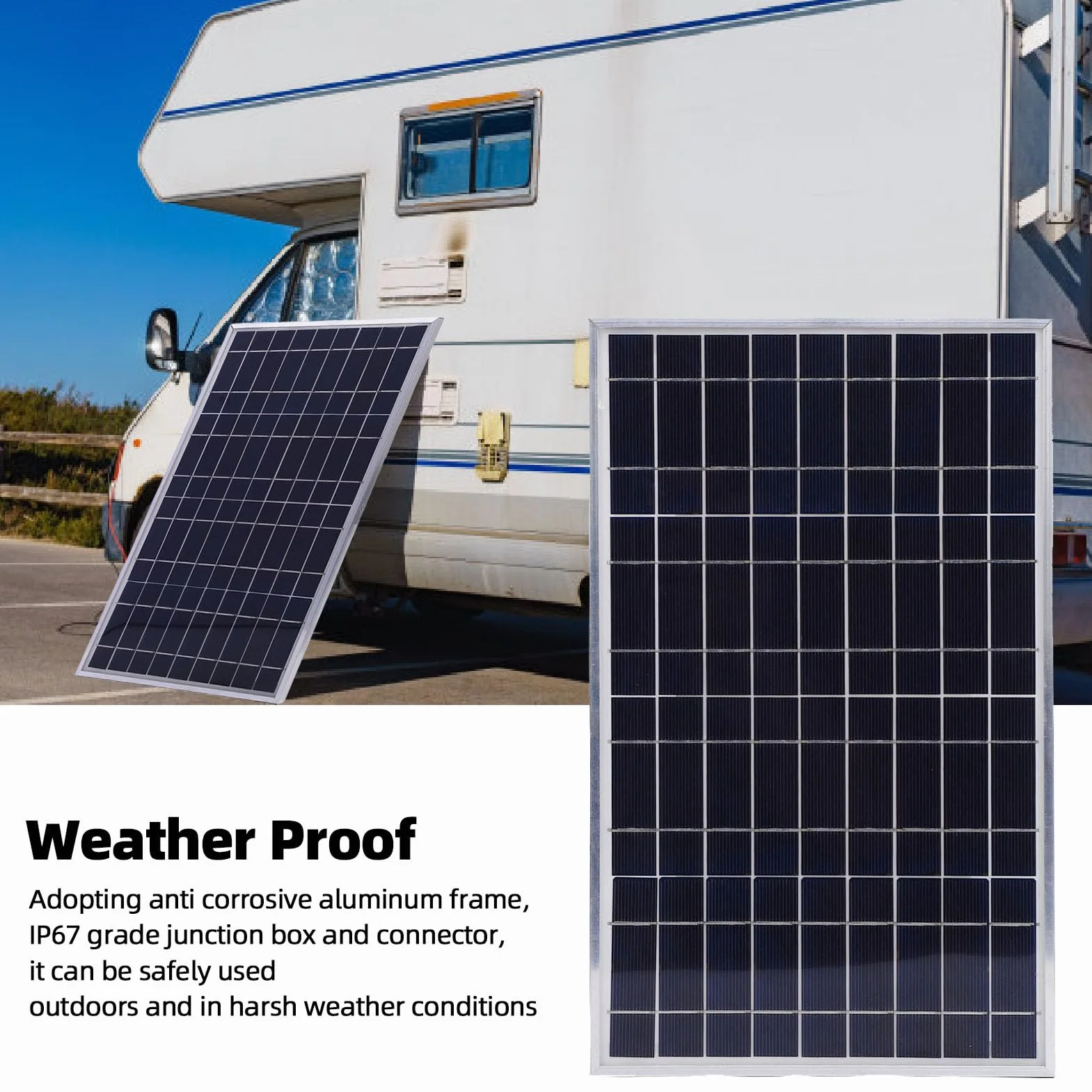 Fockety Zestaw Panel Słonecznych, 100W Monokrystaliczny Panel 12V 10-50A Słoneczny Kontroler z Klipsami Akumulatorowymi do RV, Kampera, światła Zewnętrzne, Karawana, Dom Motocyklowy