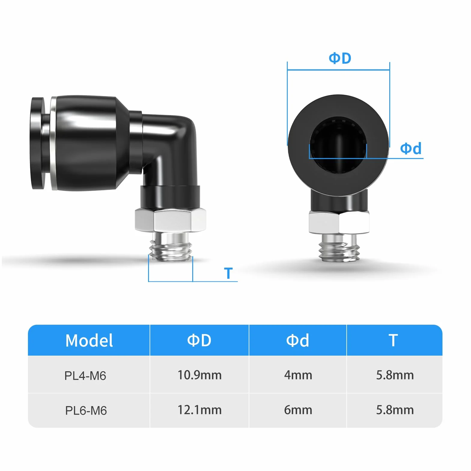 TAILONZ PNEUMATIC Kolanko męskie 6 mm średnica zewnętrzna x gwint M6 90 złączki wtykowe PL6-M6 (opakowanie 10 szt.)