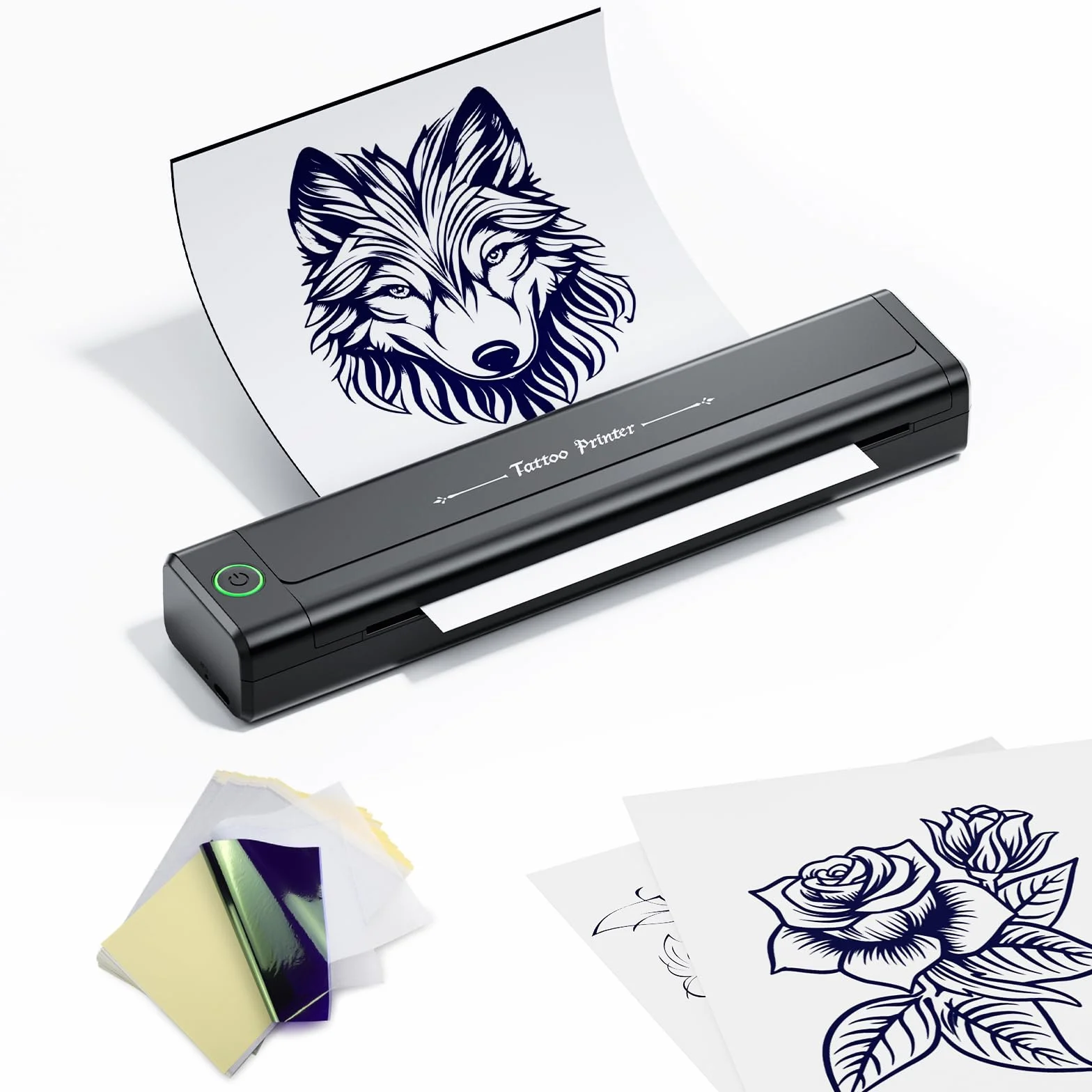 TATELF Drukarka do tatuażu Bluetooth, drukarka szablonowa, drukarka termiczna z 10 sztukami papieru, drukarka do tatuażu Kompatybilny z telefonem, tabletem i komputerem