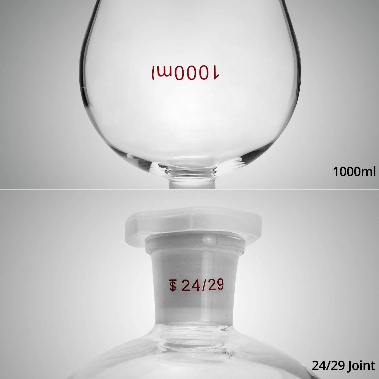 QWORK® rozdzielacz szkło, szkło borokrzemianowe 1000ml, rozdzielacz lejek laboratoryjny ze szklanym kranem 24/29 i kranikiem z PTFE